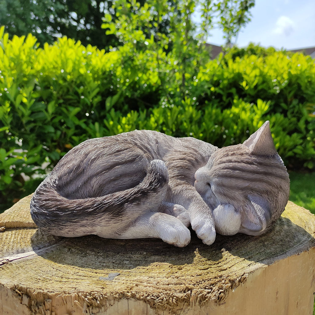 Vivid Arts Real Life Sleeping Tabby Cat - Resin Garden Ornament