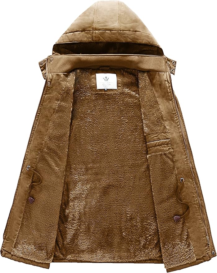 WenVen Men's Winter Parka – Thick Fleece Lined Hooded Cotton Jacket