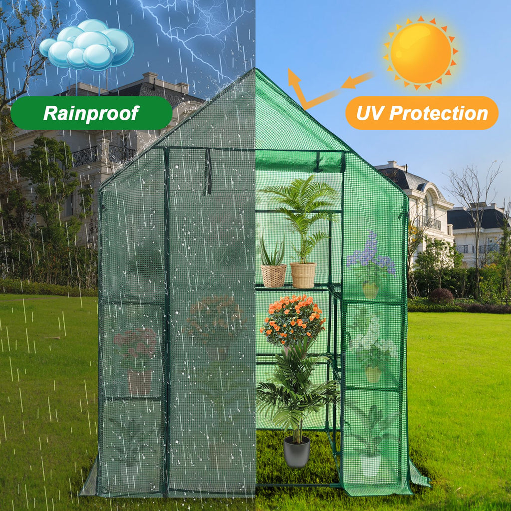 Display4top Portable Outdoor Greenhouse with PE Cover - 143x143x195cm