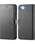 TUCCH iPhone SE 2022/2020/8/7 Leather Wallet Case - Magnetic Folio Black