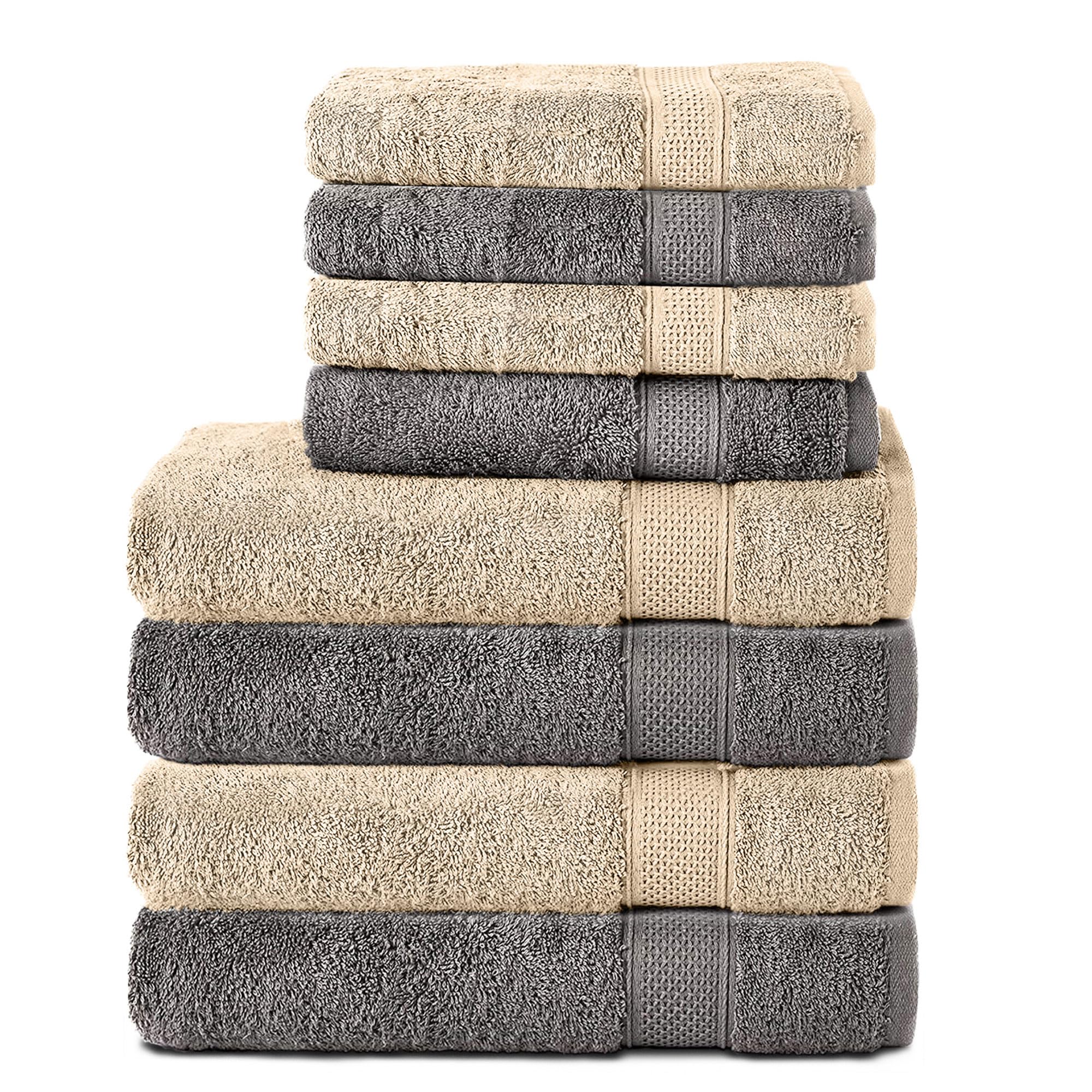 Komfortec 8-Piece Cotton Towel Set - 4 Bath & 4 Hand Towels, Anthracite