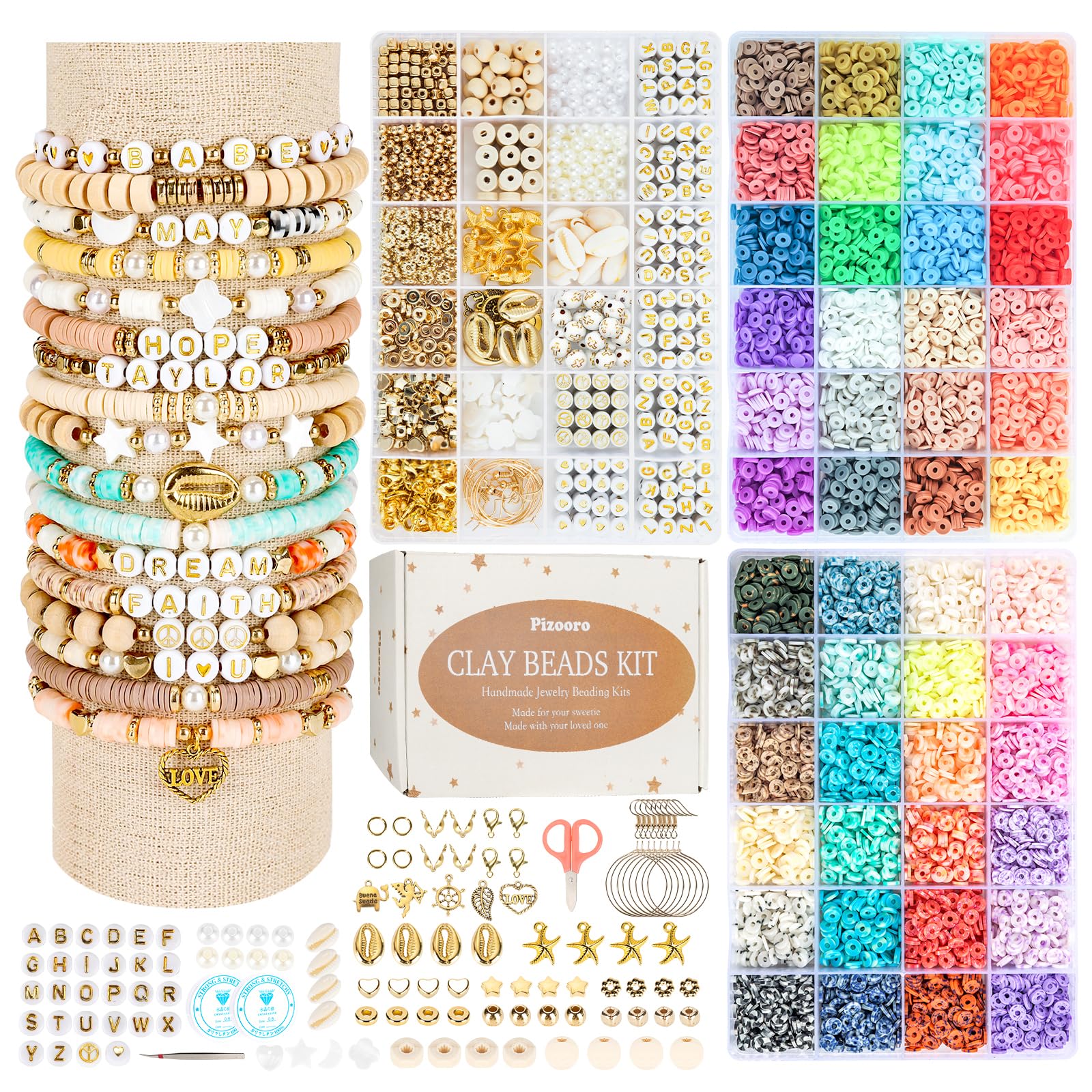 Pizooro 10500pcs Clay Beads Bracelet Making Kit - 48 Colors Jewelry DIY Set
