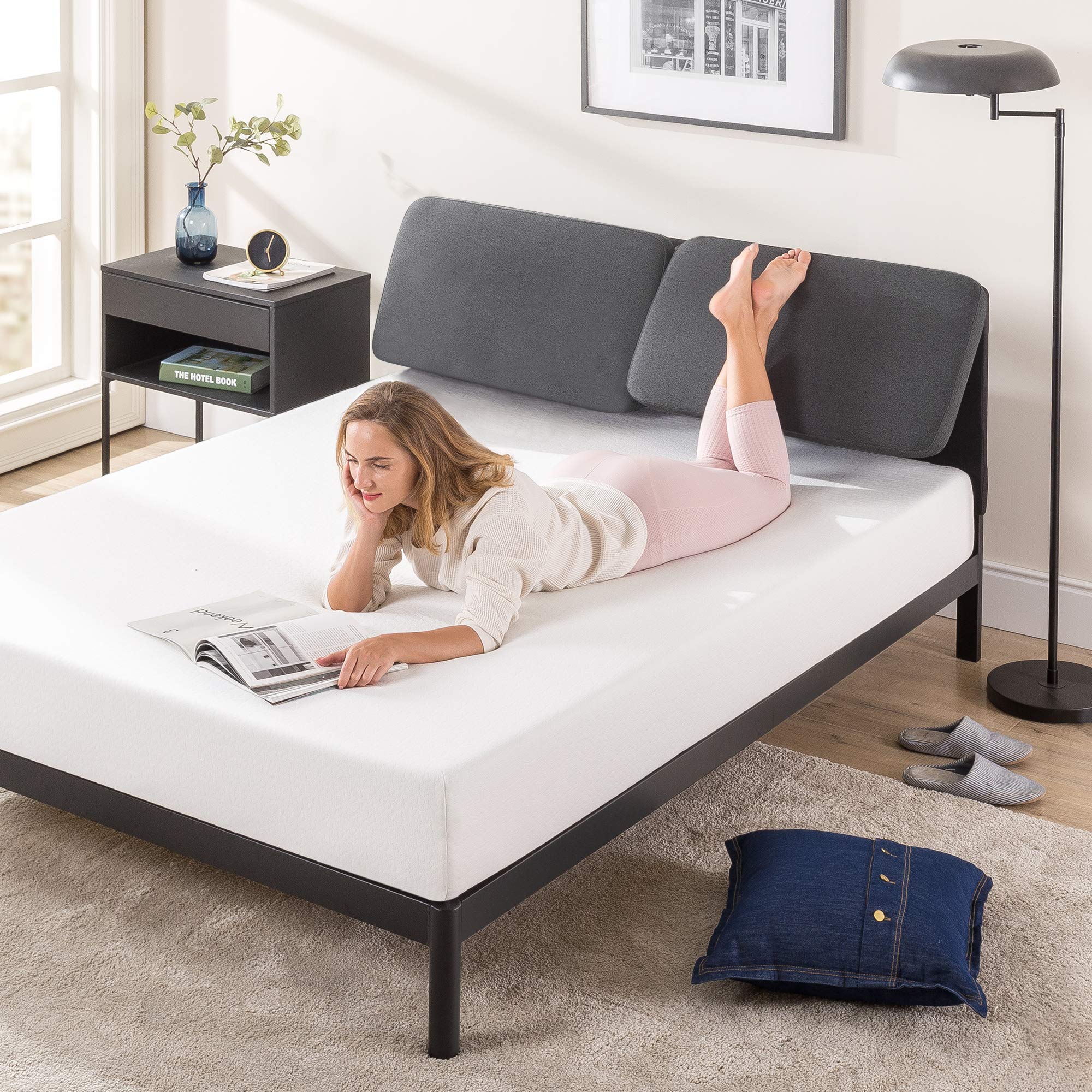 Zinus Avery King Platform Bed Frame – Reclining Headboard – Dark Grey