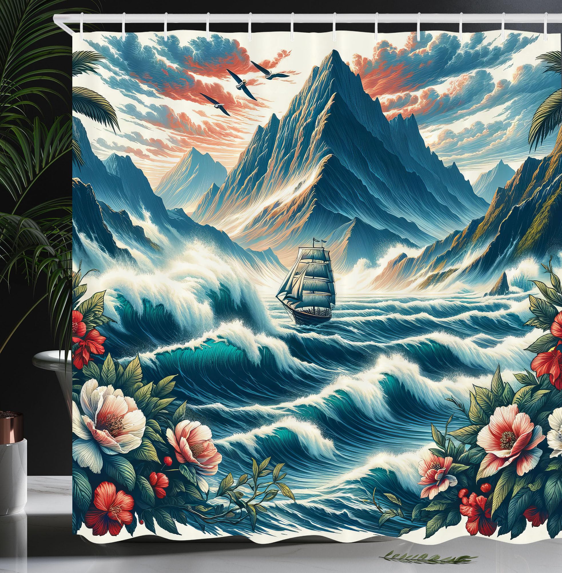 Abakuhaus Nautical Shower Curtain | Waterproof Turkish Fabric | 175 x 200 cm