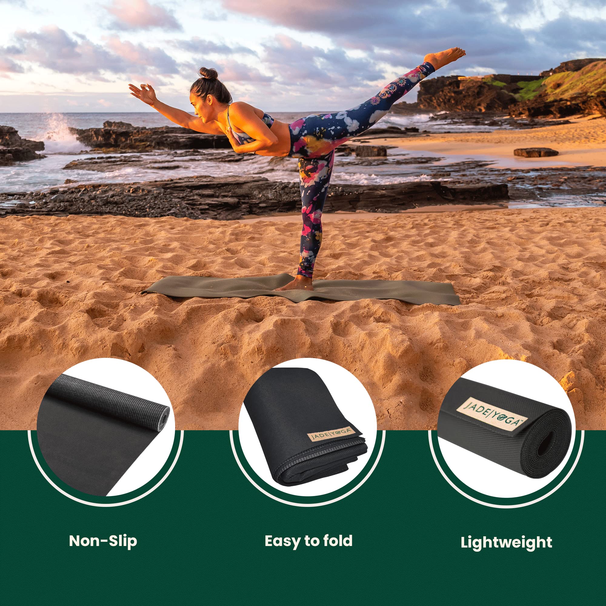 Jade Yoga Voyager Travel Mat - 1.6mm Natural Rubber - Black