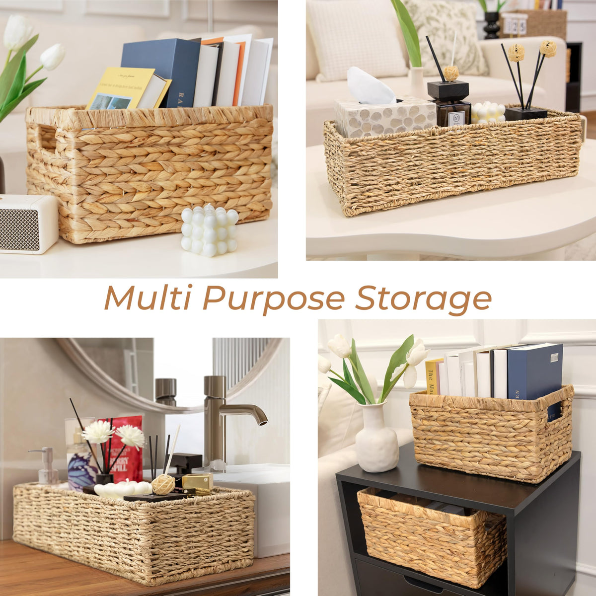 HOMESTEAD Seagrass Storage Baskets, Long Narrow Rectangular Wicker Baskets for Bedroom, Living Room, Bathroom, Shelves - Set of 2 - image 3