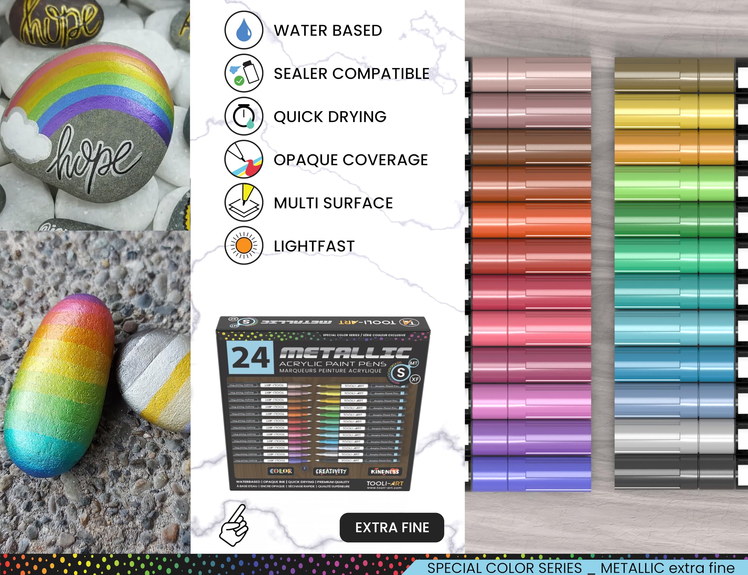 Jolof Store 24 Metallic Acrylic Paint Markers | 0.7mm Extra Fine Tip