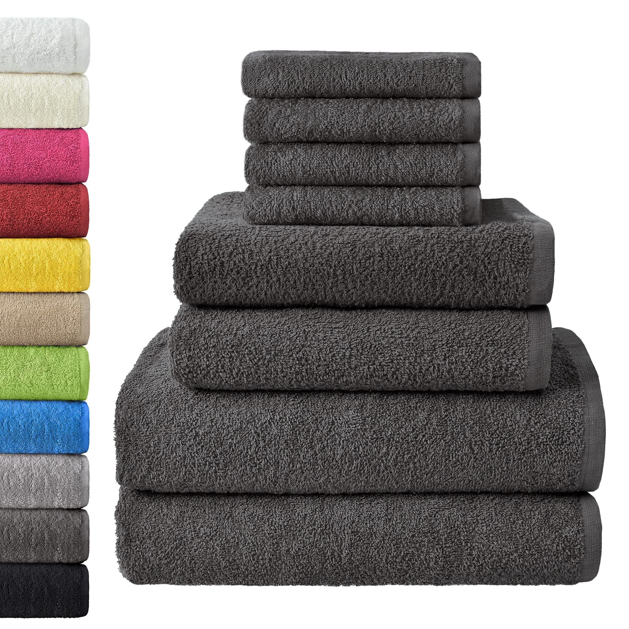 NatureMark 8-Piece Cotton Terry Towel Set | Soft & Absorbent | Grey