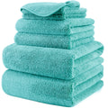 Polyte Plush Microfibre Bath Towel Set - 6 Piece Quick Dry - Aqua