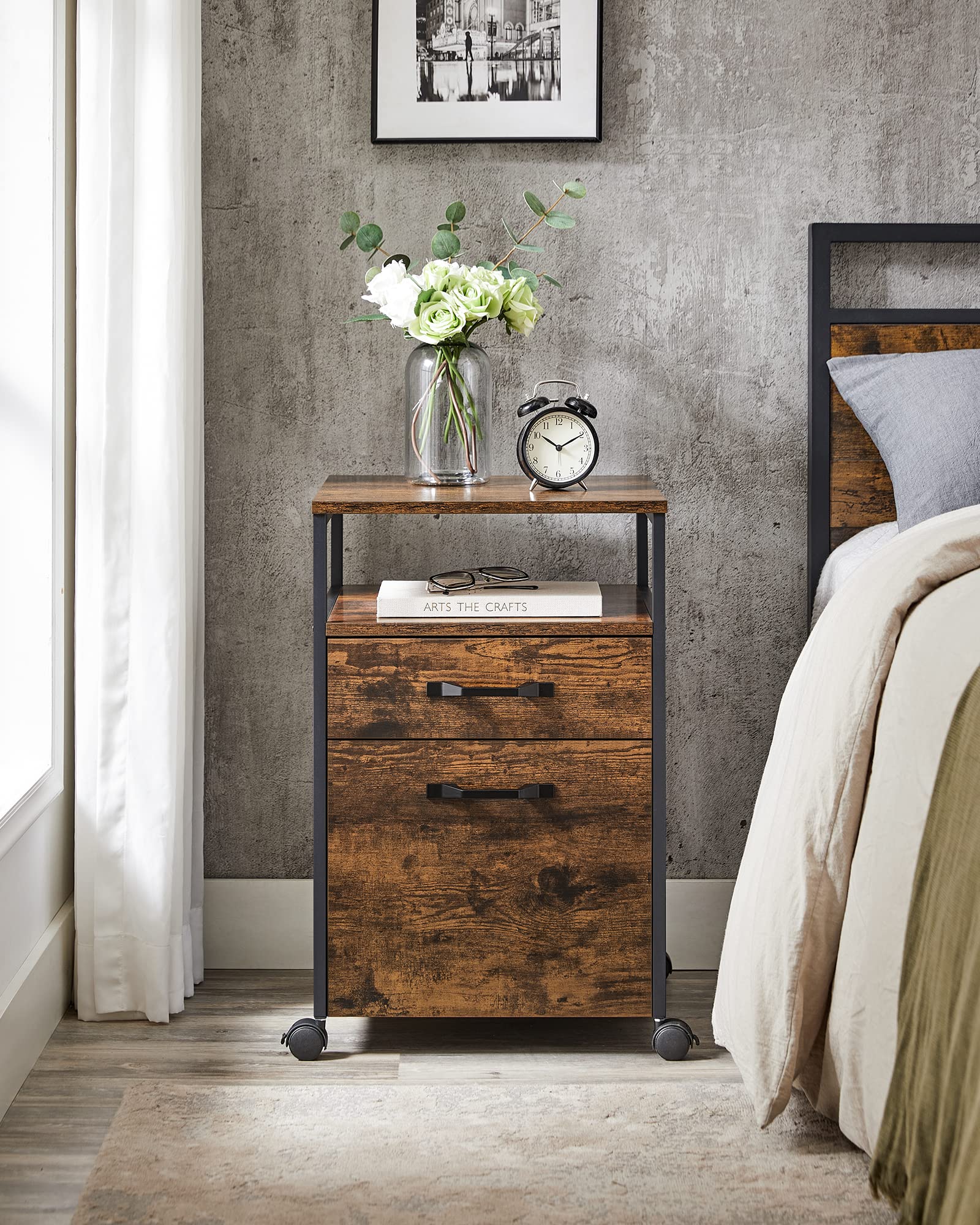 VASAGLE Mobile File Cabinet – 2-Drawer Rolling Office Storage, Rustic Brown