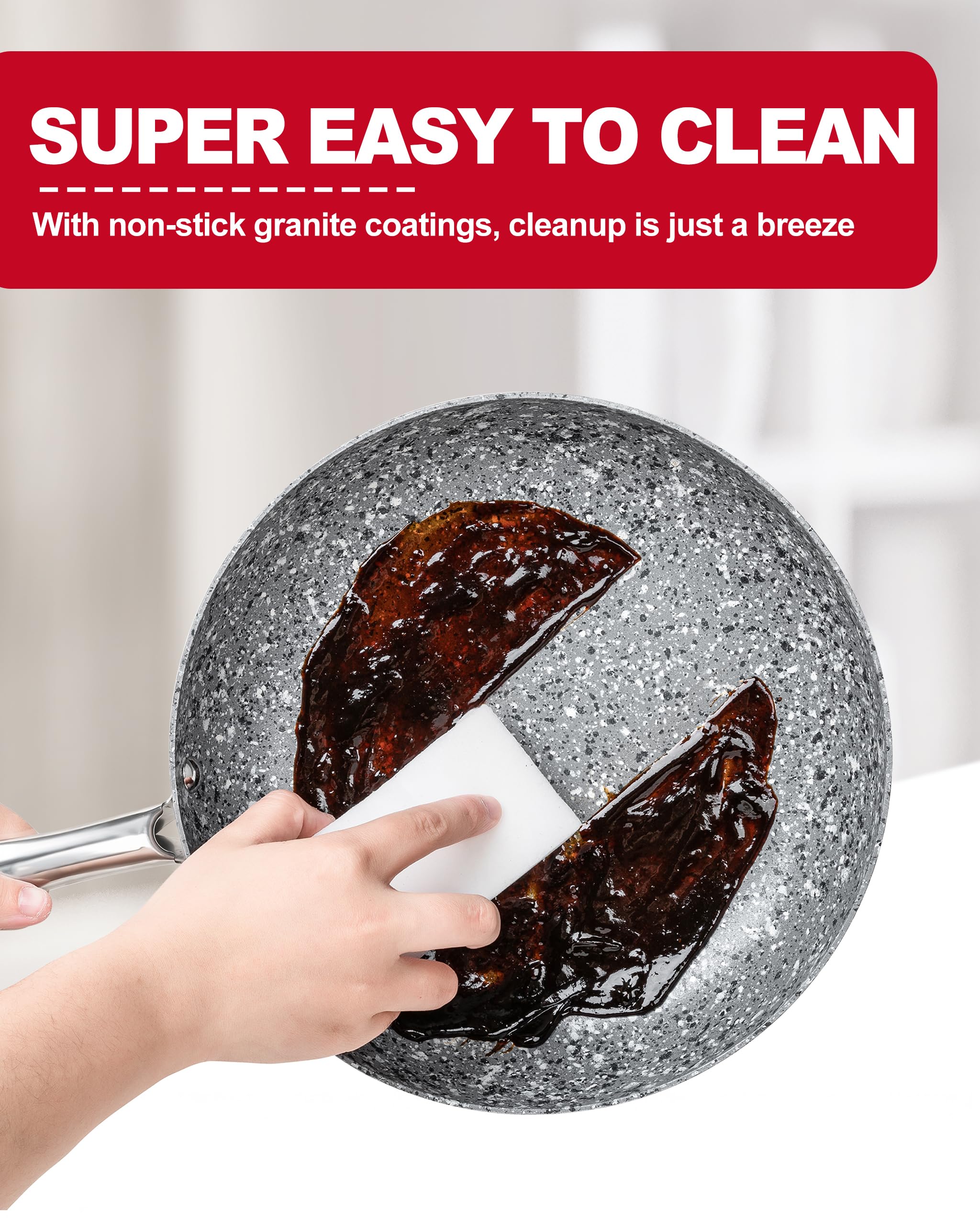 MICHELANGELO 30CM Non Stick Frying Pan with Lid | Granite Induction Skillet
