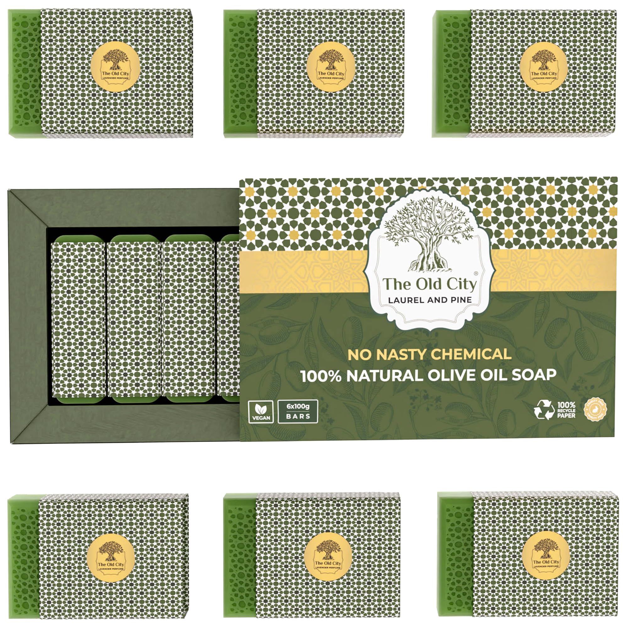 Natural Olive & Laurel Oil Soap Bar - Handmade 6x100g