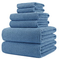 Polyte Microfiber Bath Towel Set - 6 Piece Quick Dry Waffle Weave, Blue