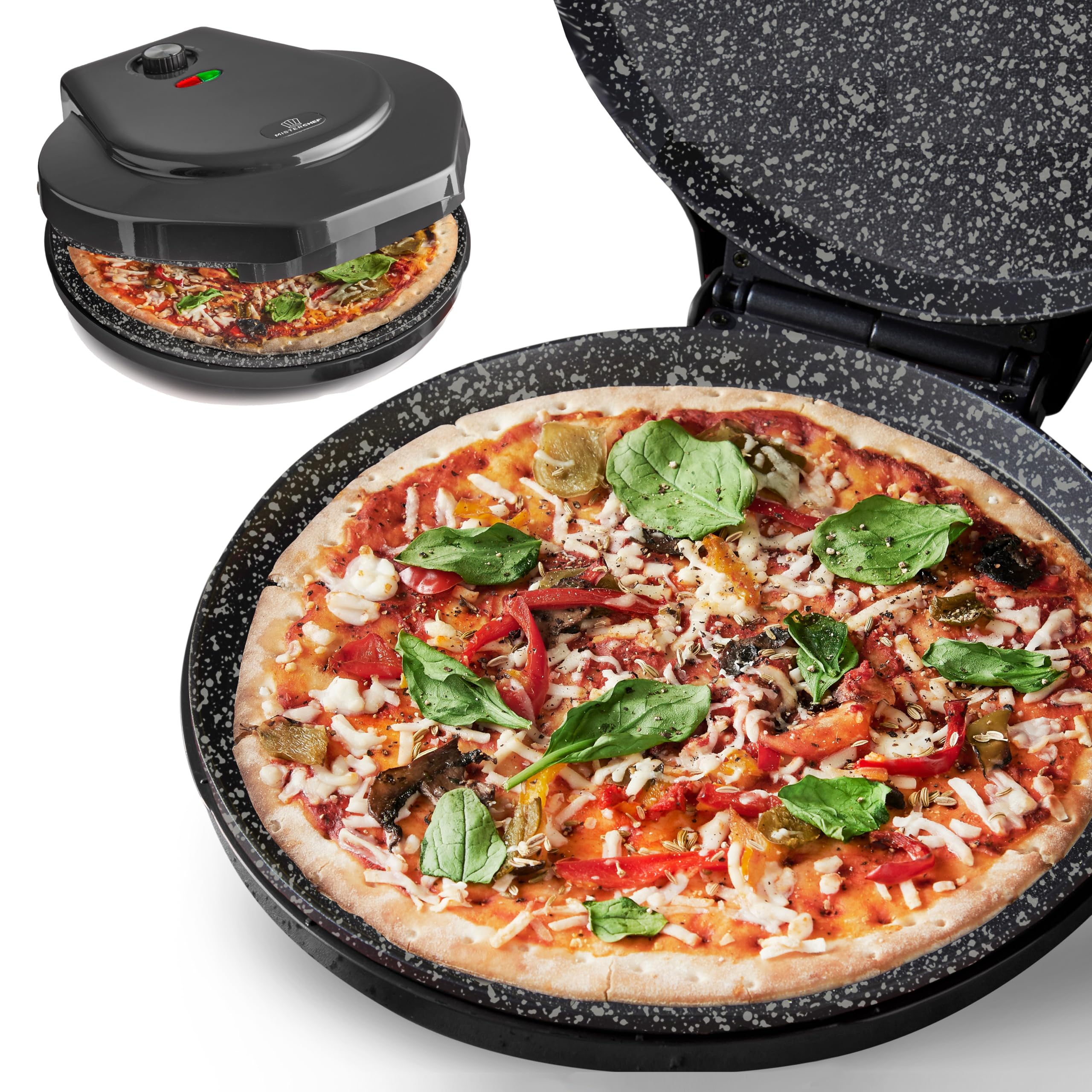 MisterChef 12 Inch Electric Pizza Maker – 1450W Nonstick Ceramic Plates