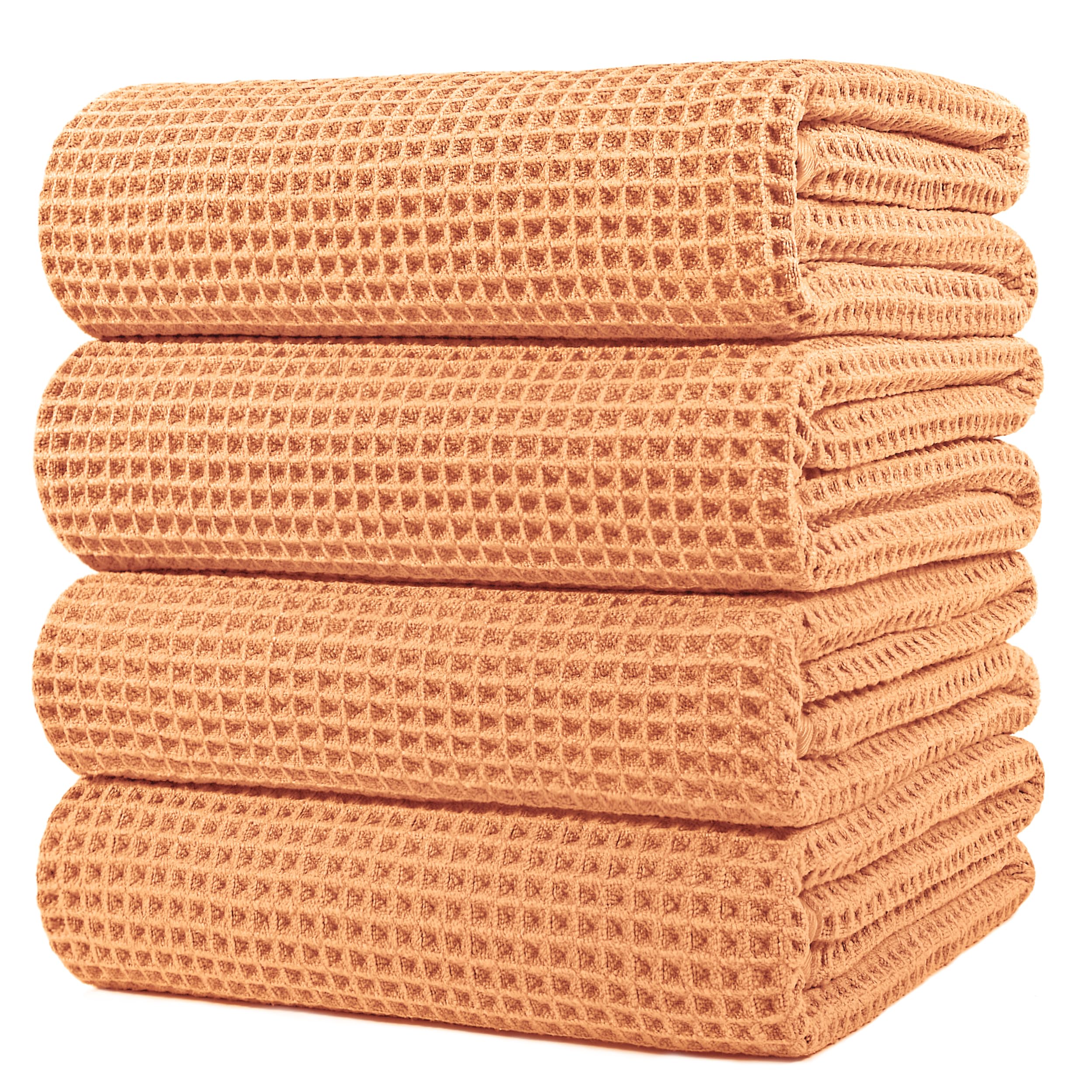 Polyte Microfibre Bath Towels – Oversize Quick Dry Waffle Weave, 4 Pack