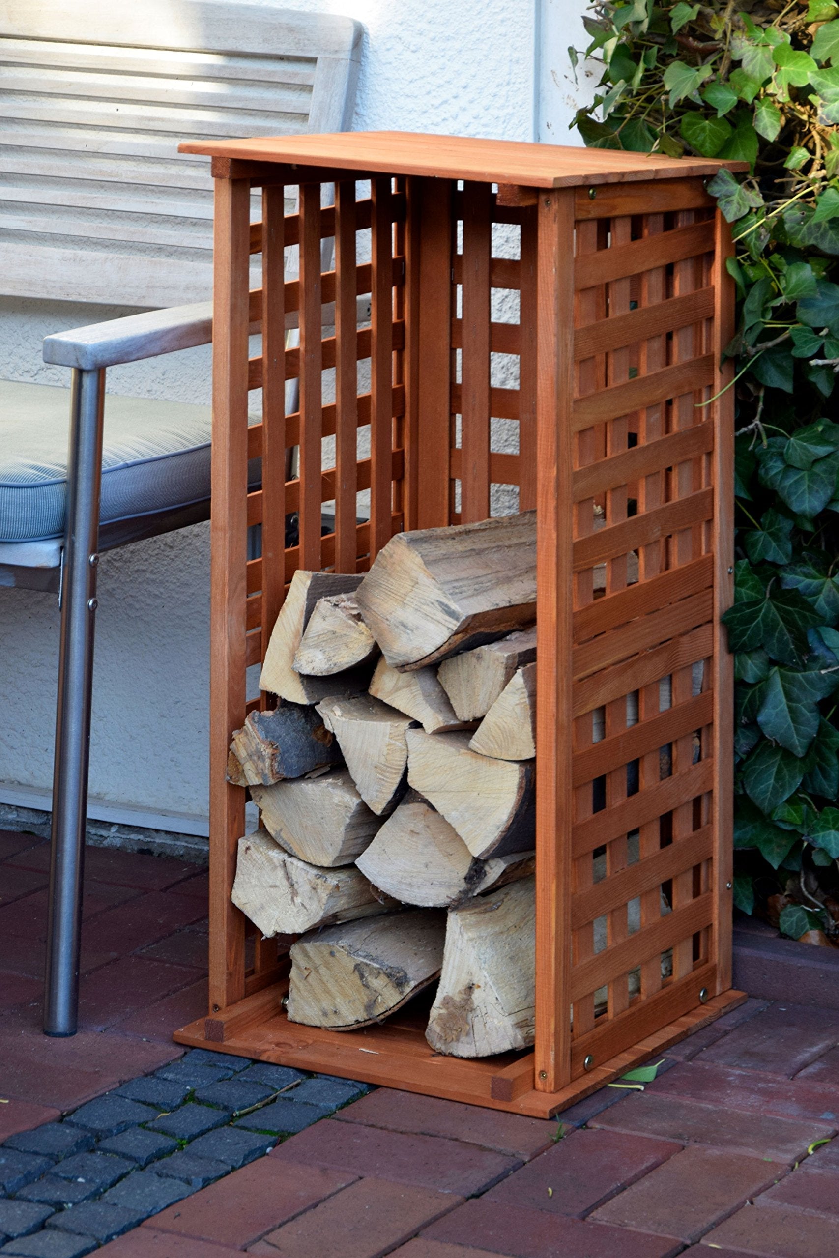 Dobar Green Label FSC Pine Wood Firewood Rack - Compact Log Shelter, Brown