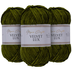 Utopia Crafts Velvet Lux Chunky Chenille Yarn - 3x100g Dark Olive