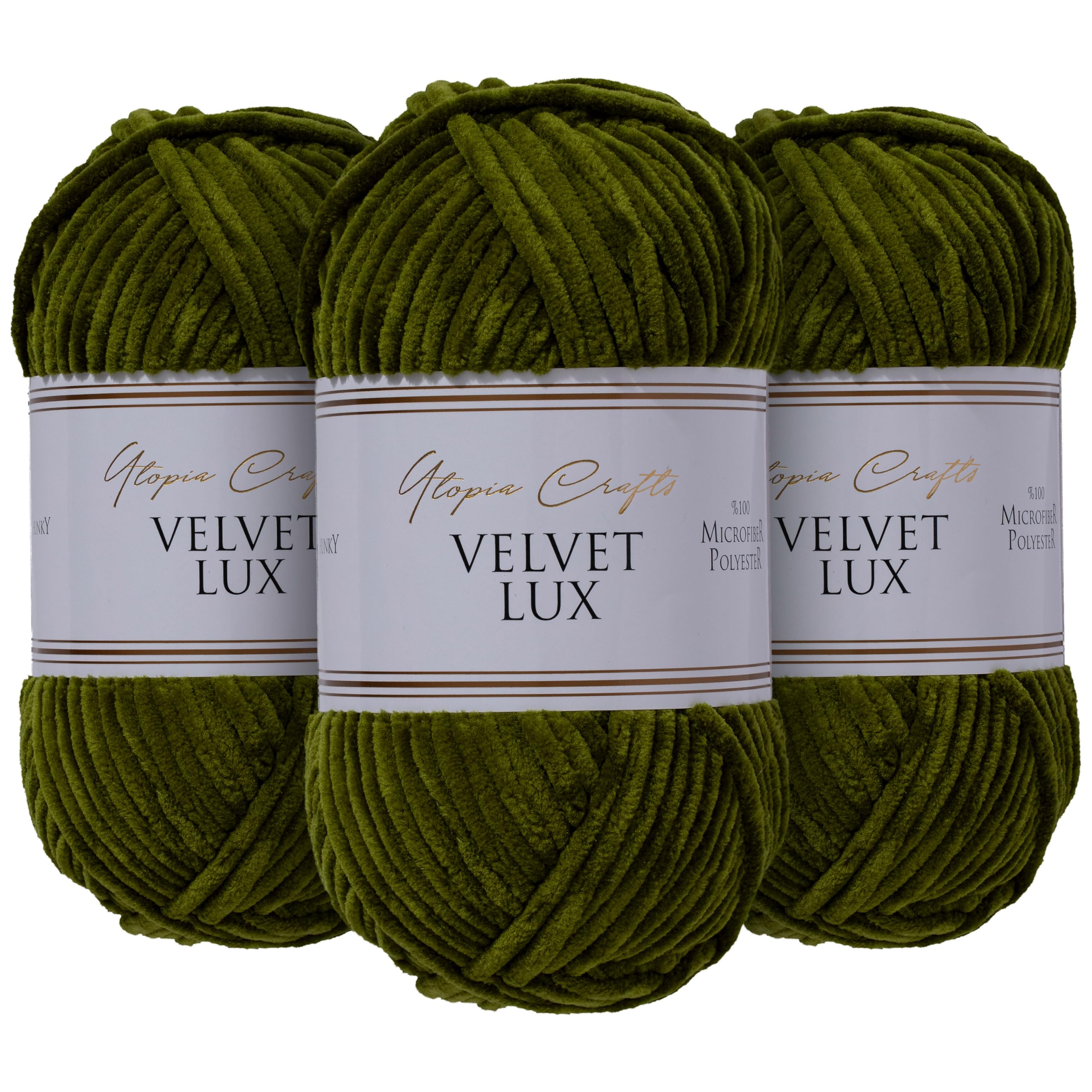 Utopia Crafts Velvet Lux Chunky Chenille Yarn - 3x100g Dark Olive