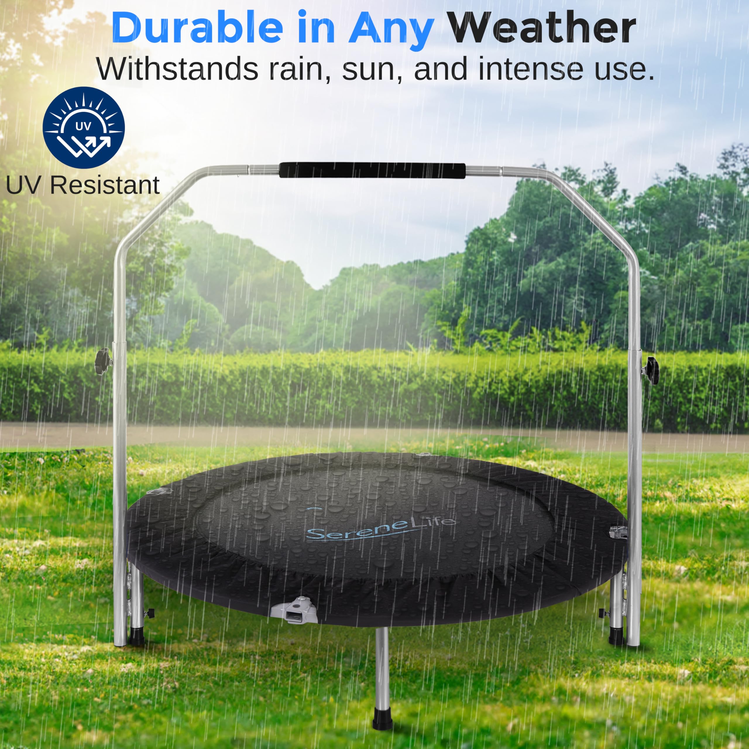 SereneLife 40" Foldable Mini Trampoline – Fitness Rebounder with Handle