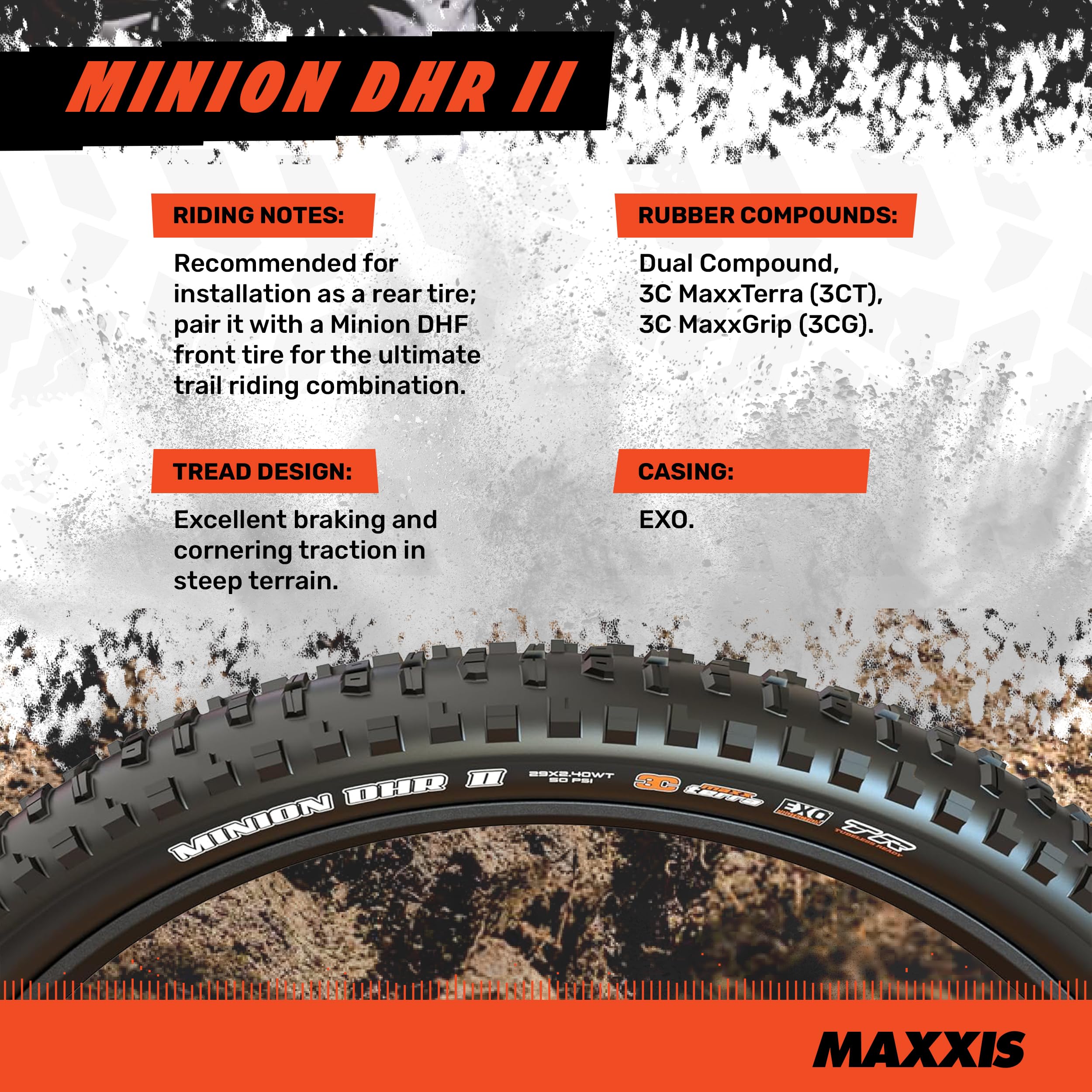 Maxxis Minion DHR II MTB Tyre – 29 x 2.30 Dual Compound EXO TR Folding