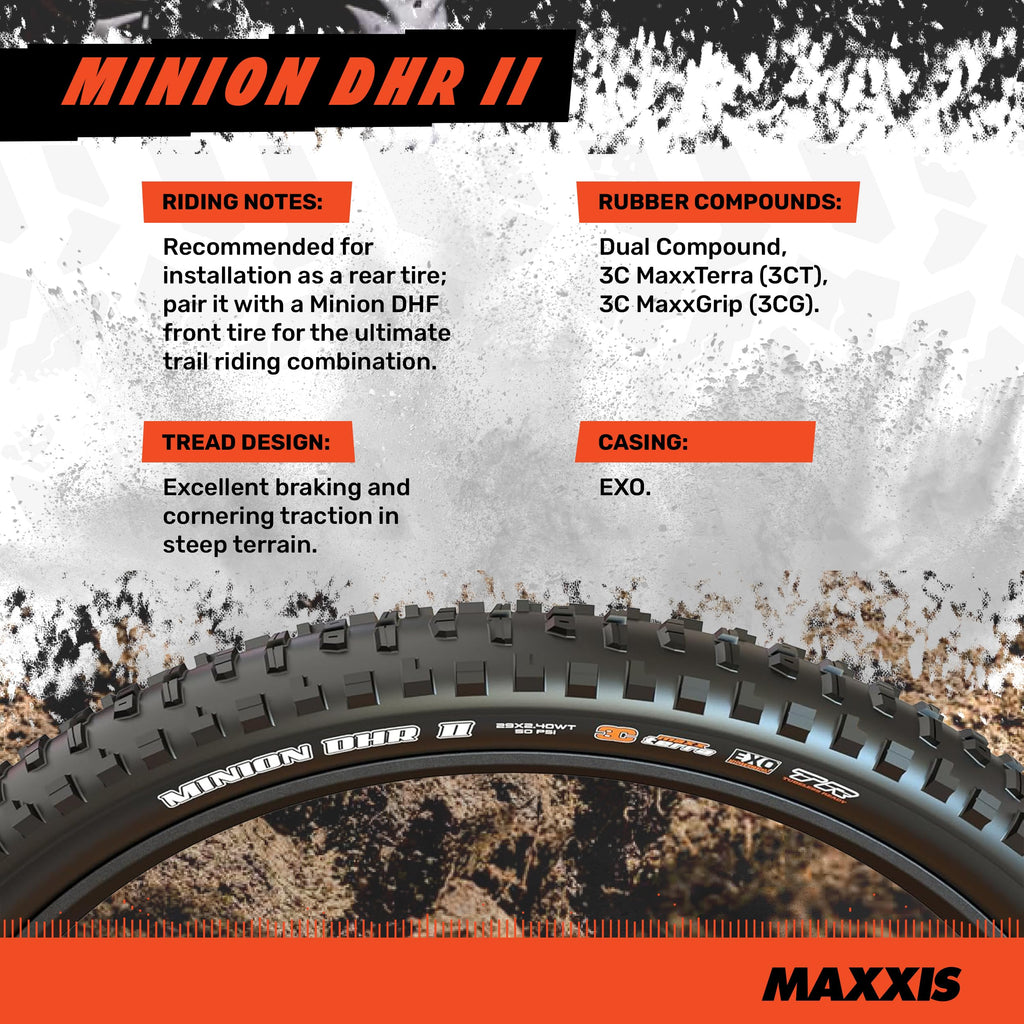 Maxxis Minion DHR2 MTB Tyre – Dual Compound Exo TR 27.5 x 2.30-Inch