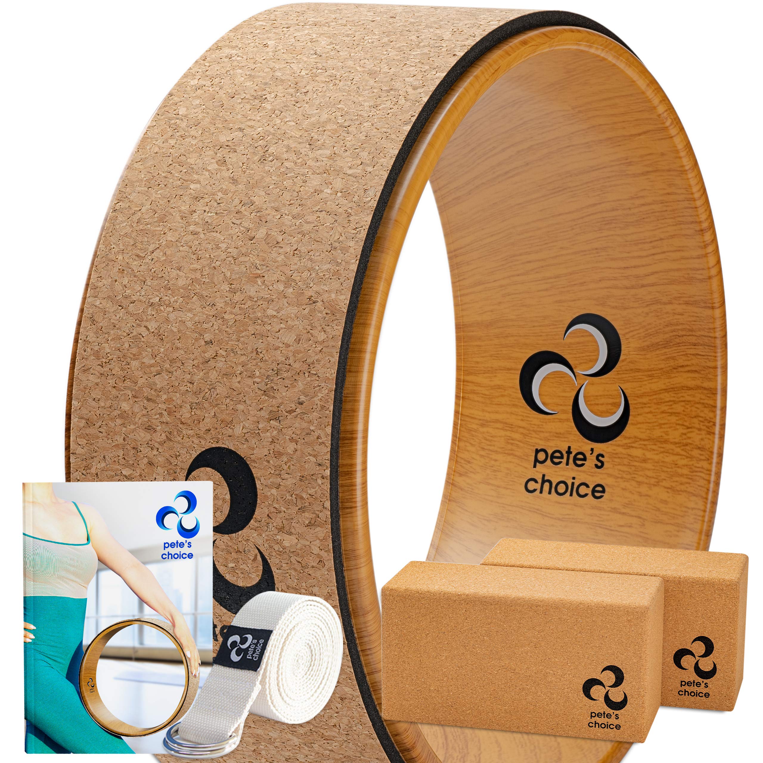 Pete’s Choice Cork Yoga Wheel and Blocks Set – Eco-Friendly 4-Piece Kit