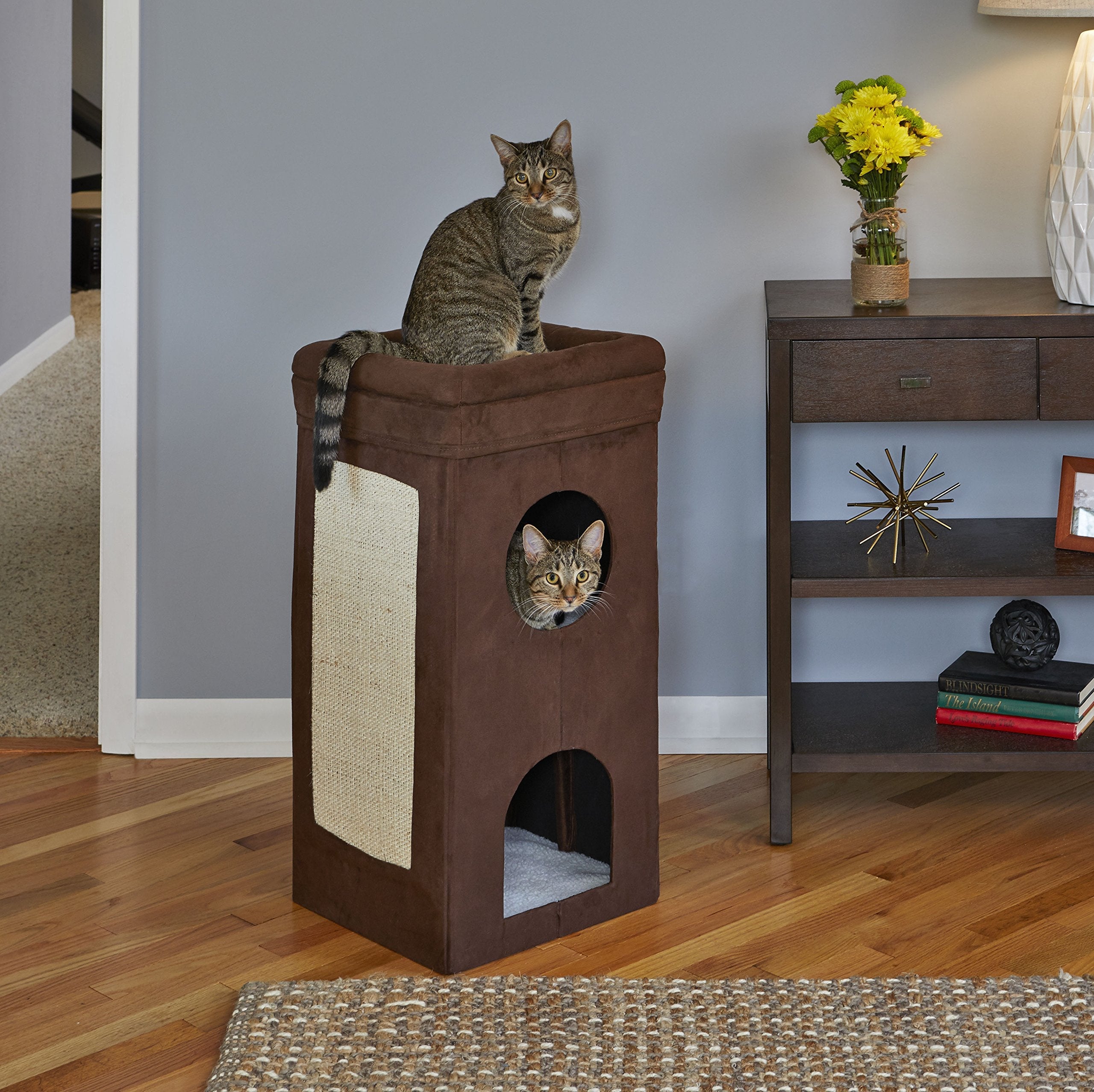 MidWest Homes Tri-Level Cat Condo - Brown Faux Suede Cube with Scratcher