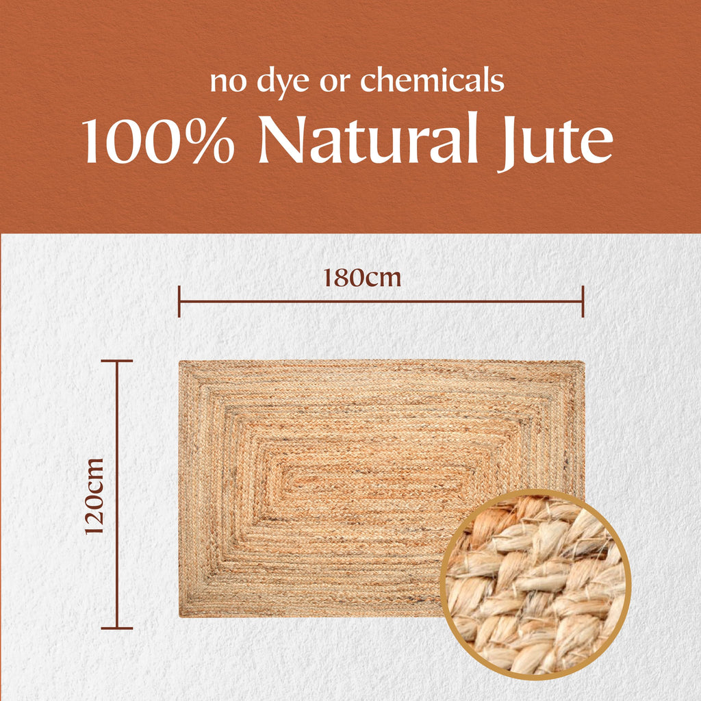 Jolof Store Dhaka Jute Area Rug | Hand Woven Natural Fiber - 120x180cm