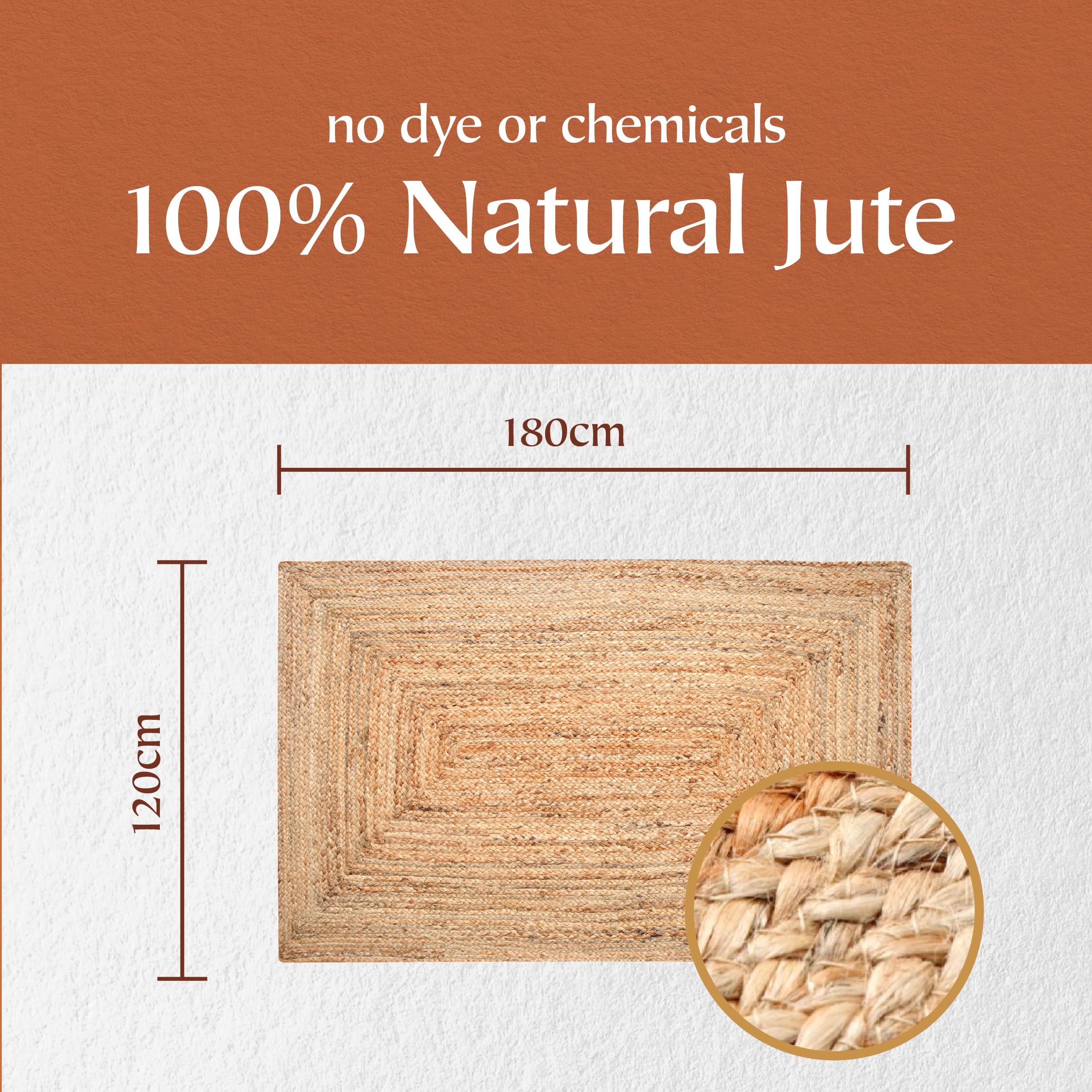 Jolof Store Dhaka Jute Area Rug | Hand Woven Natural Fiber - 120x180cm
