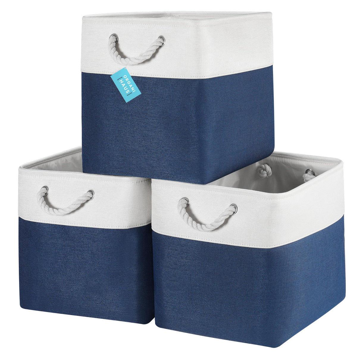 OrganiHaus Fabric Storage Boxes, Set of 3 Foldable 33X33 Cube Organiser Bins with Rope Handles for Shelves, Nursery & Closet - image 1
