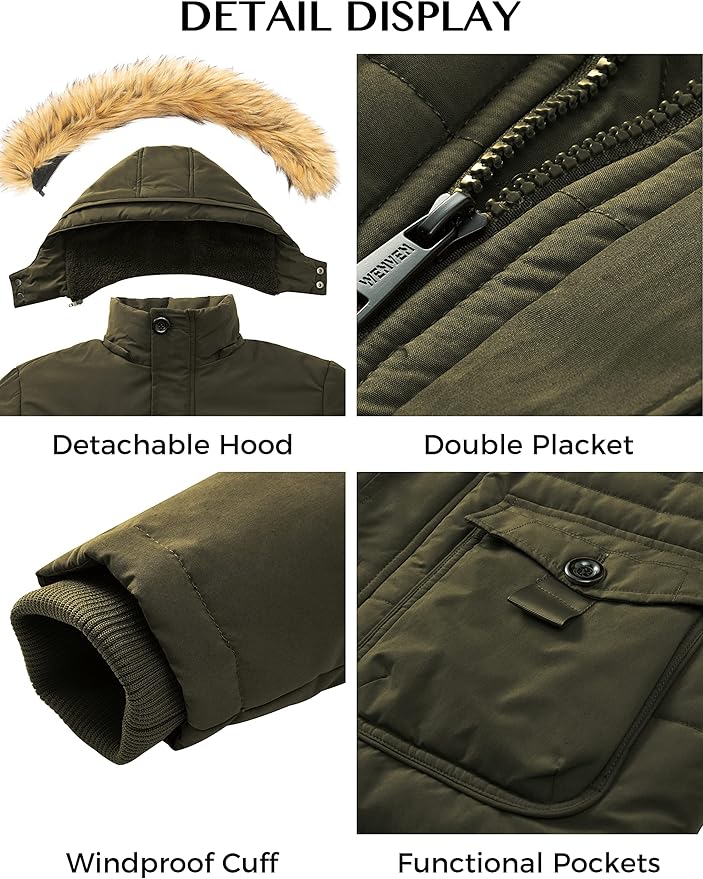 WenVen Men's Fleece Lined Winter Parka | Waterproof Windbreaker Jacket