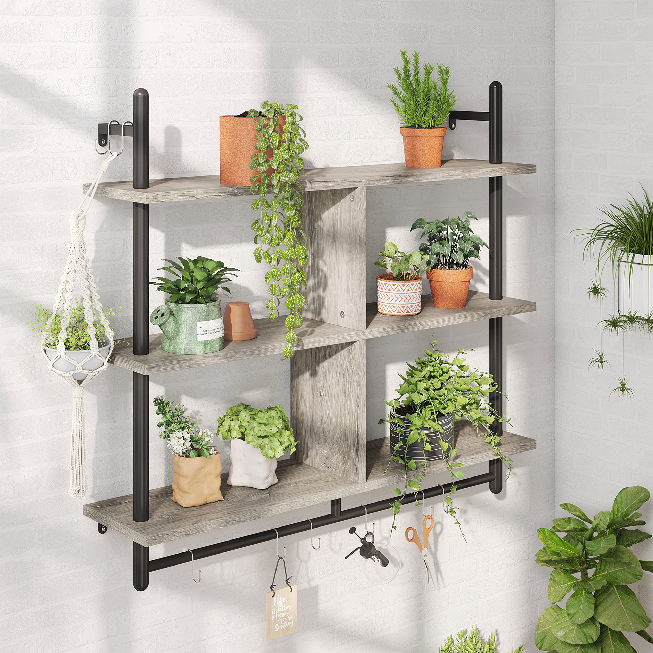 Bestier 115CM Industrial Pipe Shelving | 3-Tier Wall Mounted Ladder Shelf