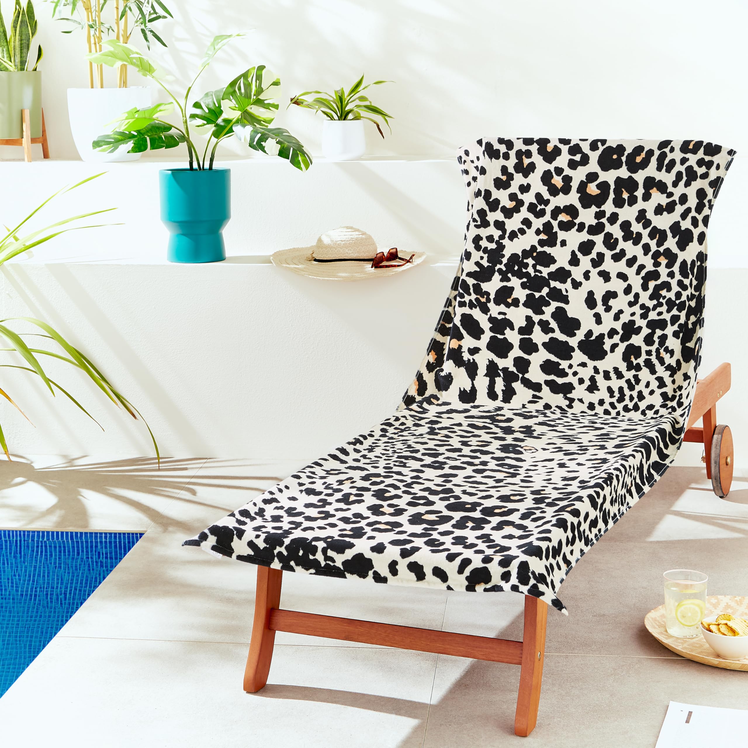 Catherine Lansfield Leopard Cotton Sun Lounger Beach Towel – Natural