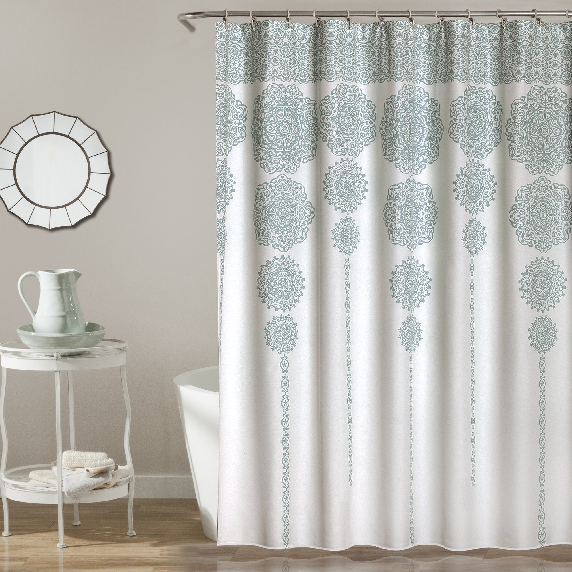 Lush Decor Stripe Medallion Shower Curtain – Blue Boho Mandala Fabric