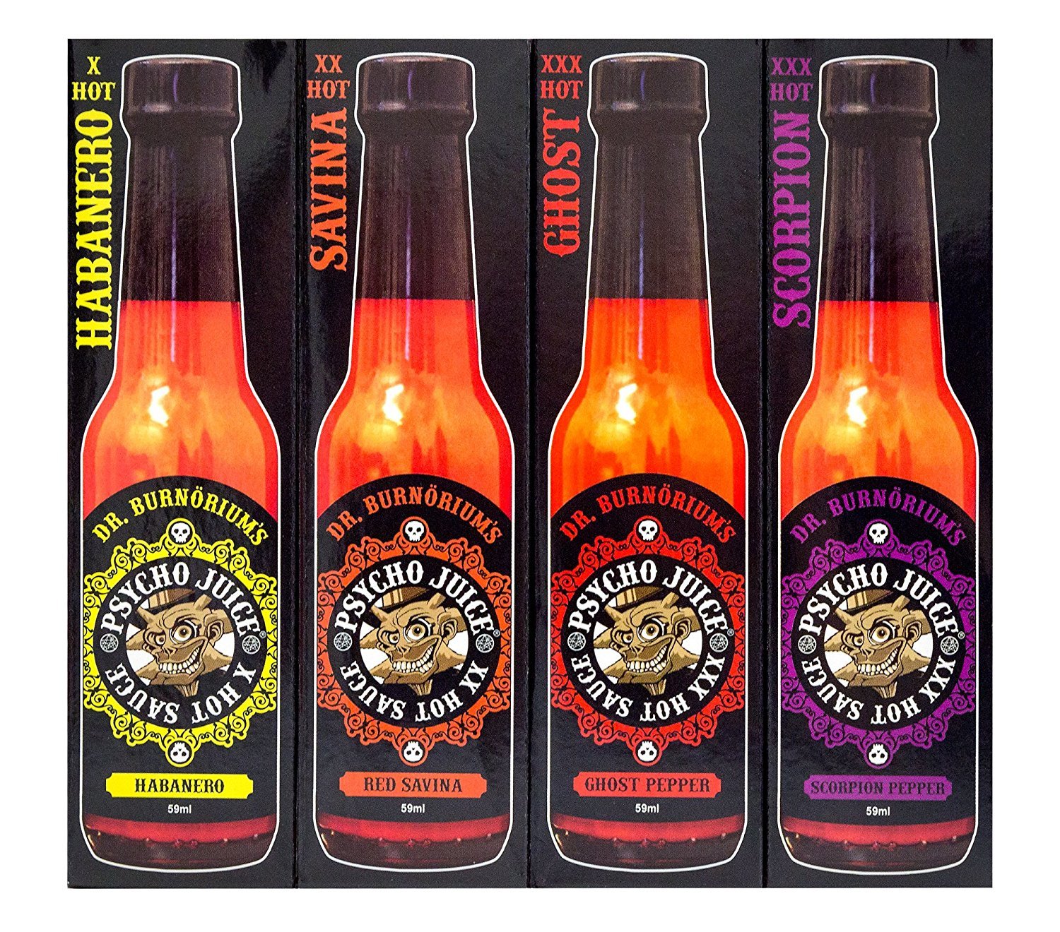 Psycho Juice Mini Hot Sauce Gift Set – 4 Pack Gourmet Chilli Sauces