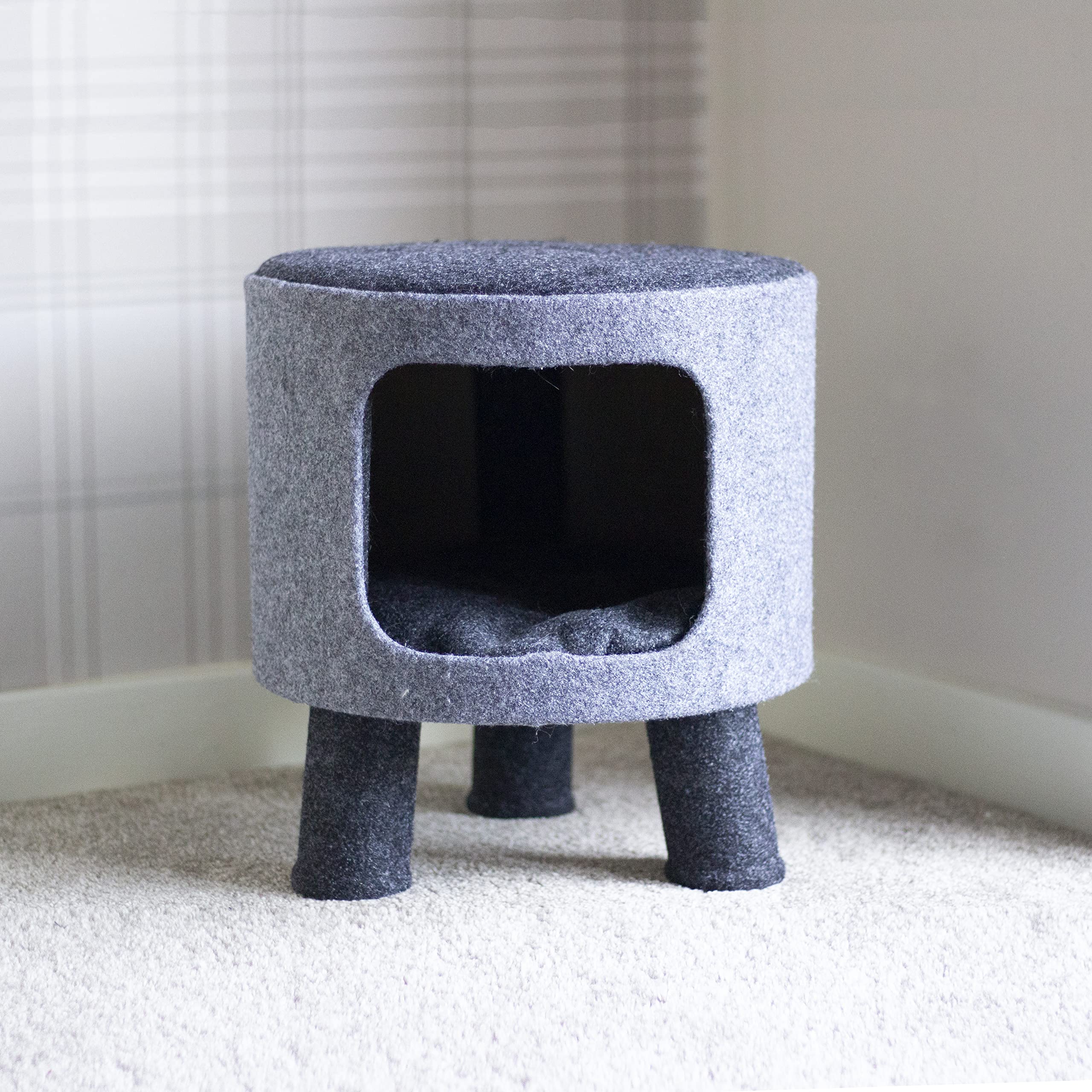 Rosewood Catwalk Charcoal Felt Cat Stool – Modern Pet Hideaway Bed