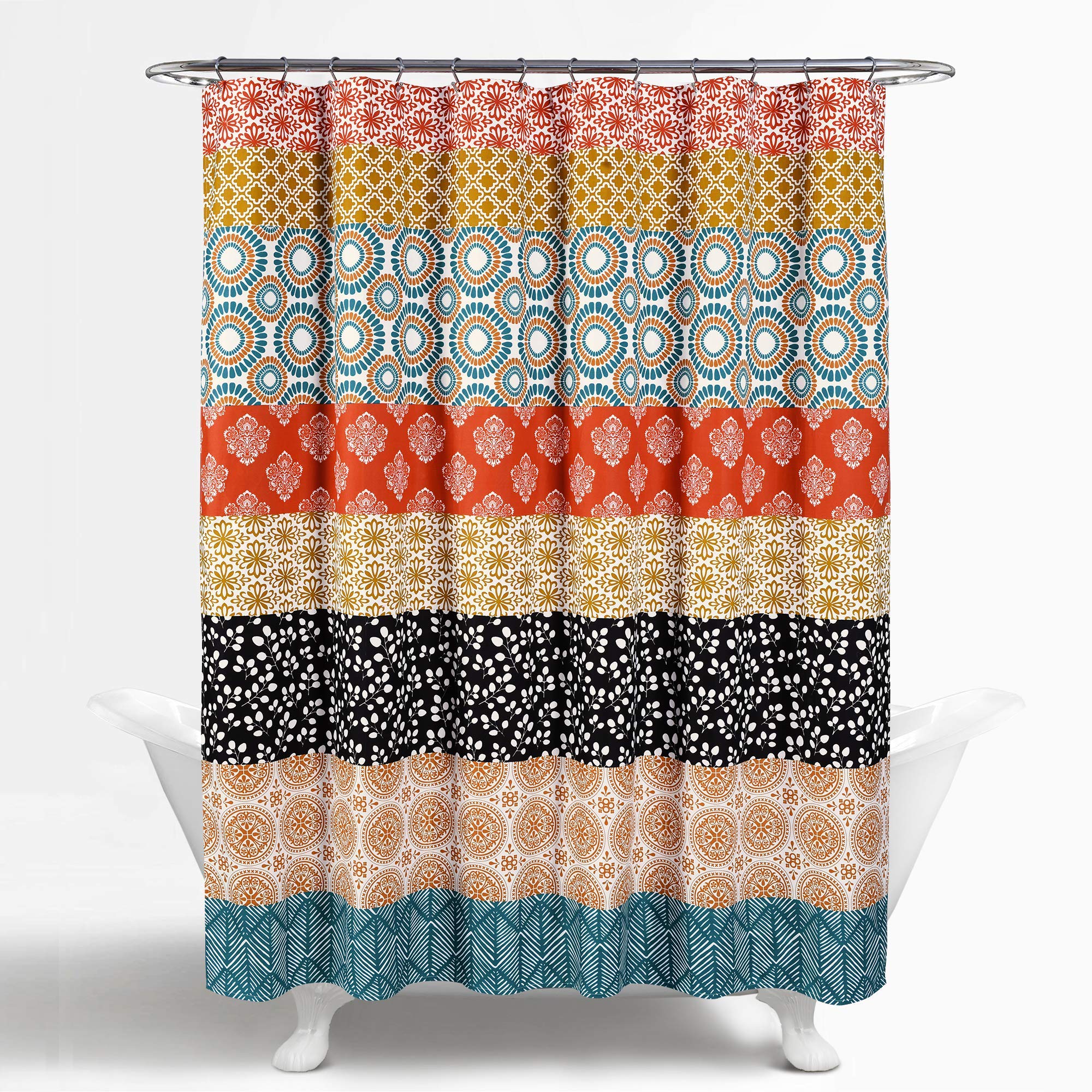 Lush Decor Bohemian Stripe Shower Curtain | 72x72 Microfiber - Turquoise