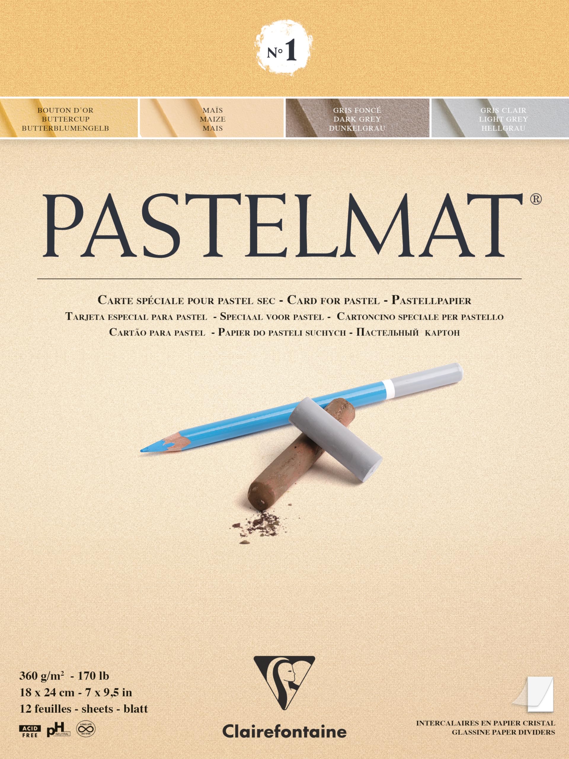 Clairefontaine Pastelmat Card Pad No.1 | 12 Sheets 360gsm | 18 x 24cm