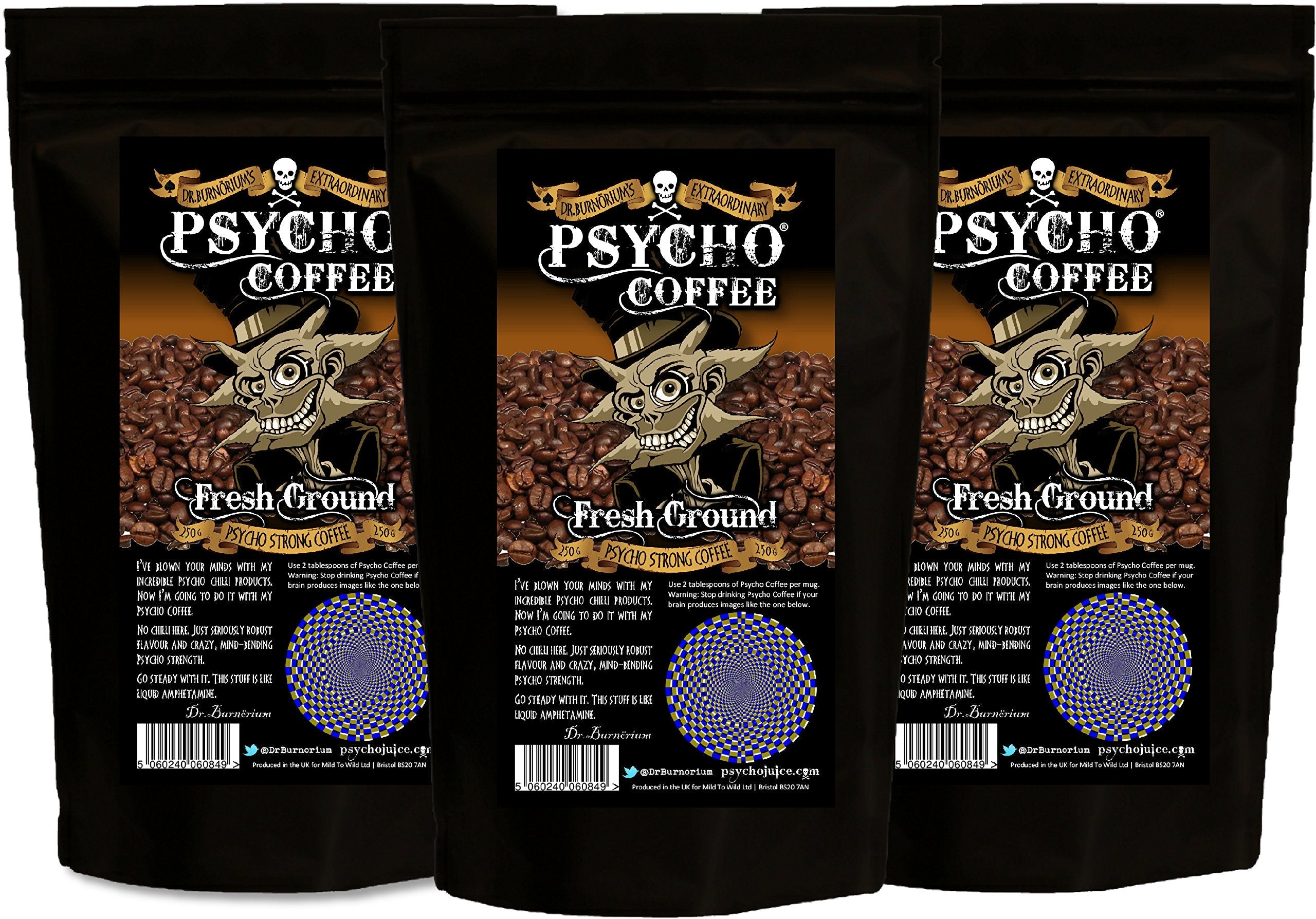 Psycho Coffee Strong Fresh Ground Premium Roast - 3 x 250g Bags