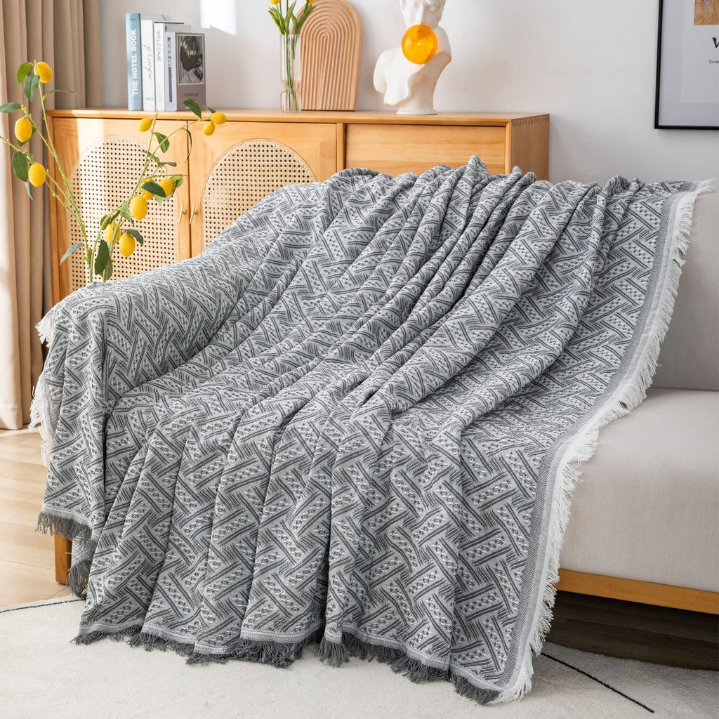LHGOGO Large 3 Seater Sofa Throw | Jacquard Cotton Blend Bedspread