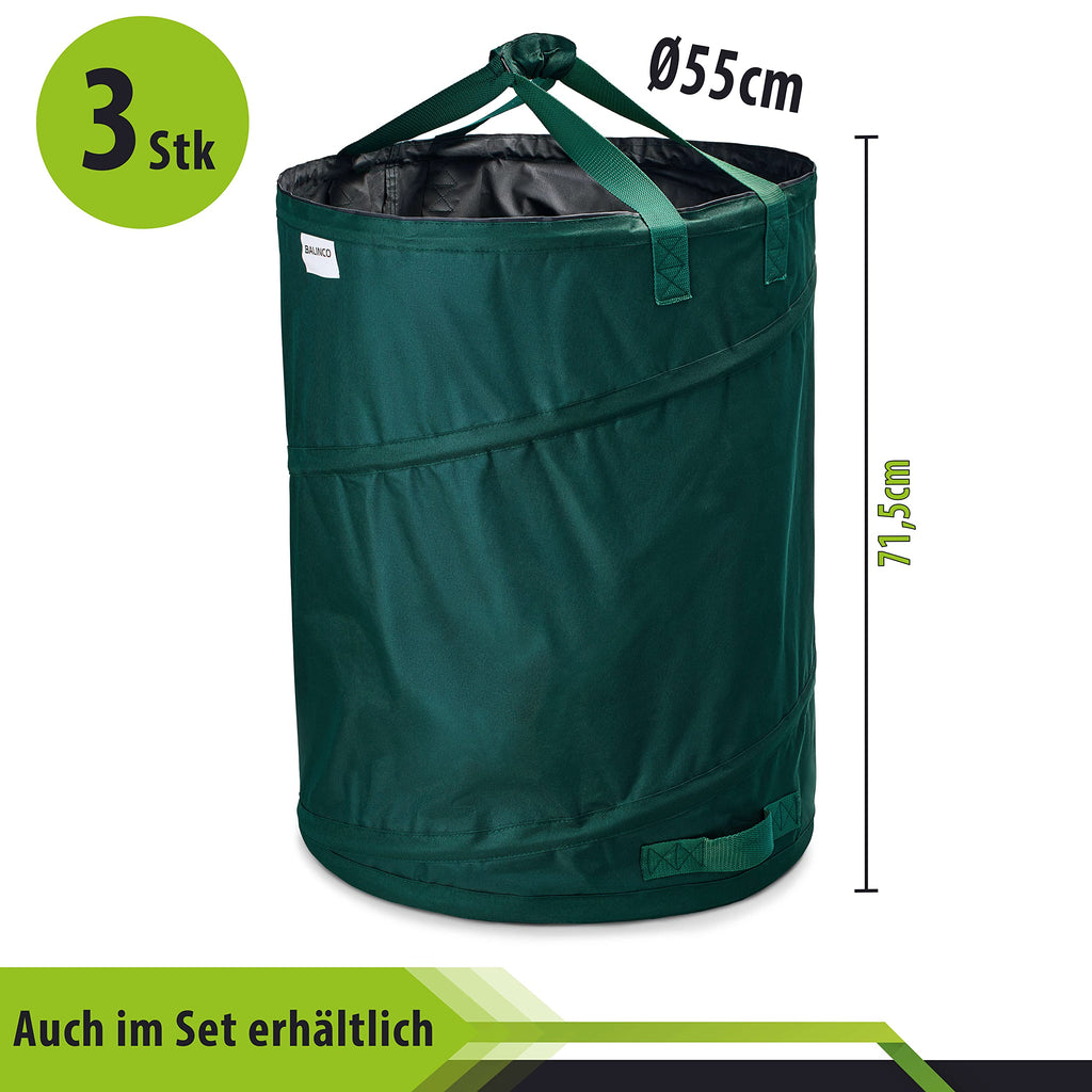 3x 170L Pop-Up Garden Waste Sacks - Robust Green Leaf Bags