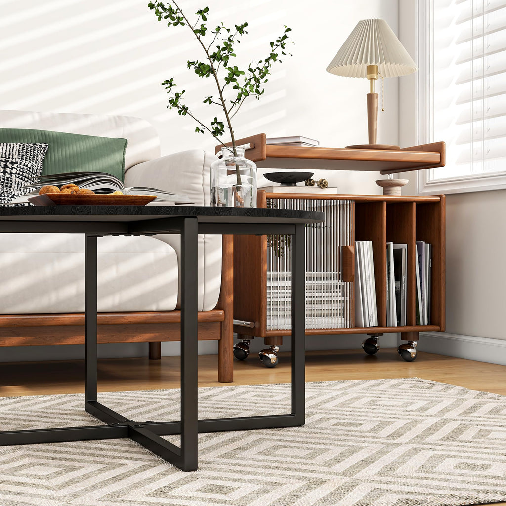 Jolof Store Round Coffee Table – Modern Black Wood and Metal Sofa Table