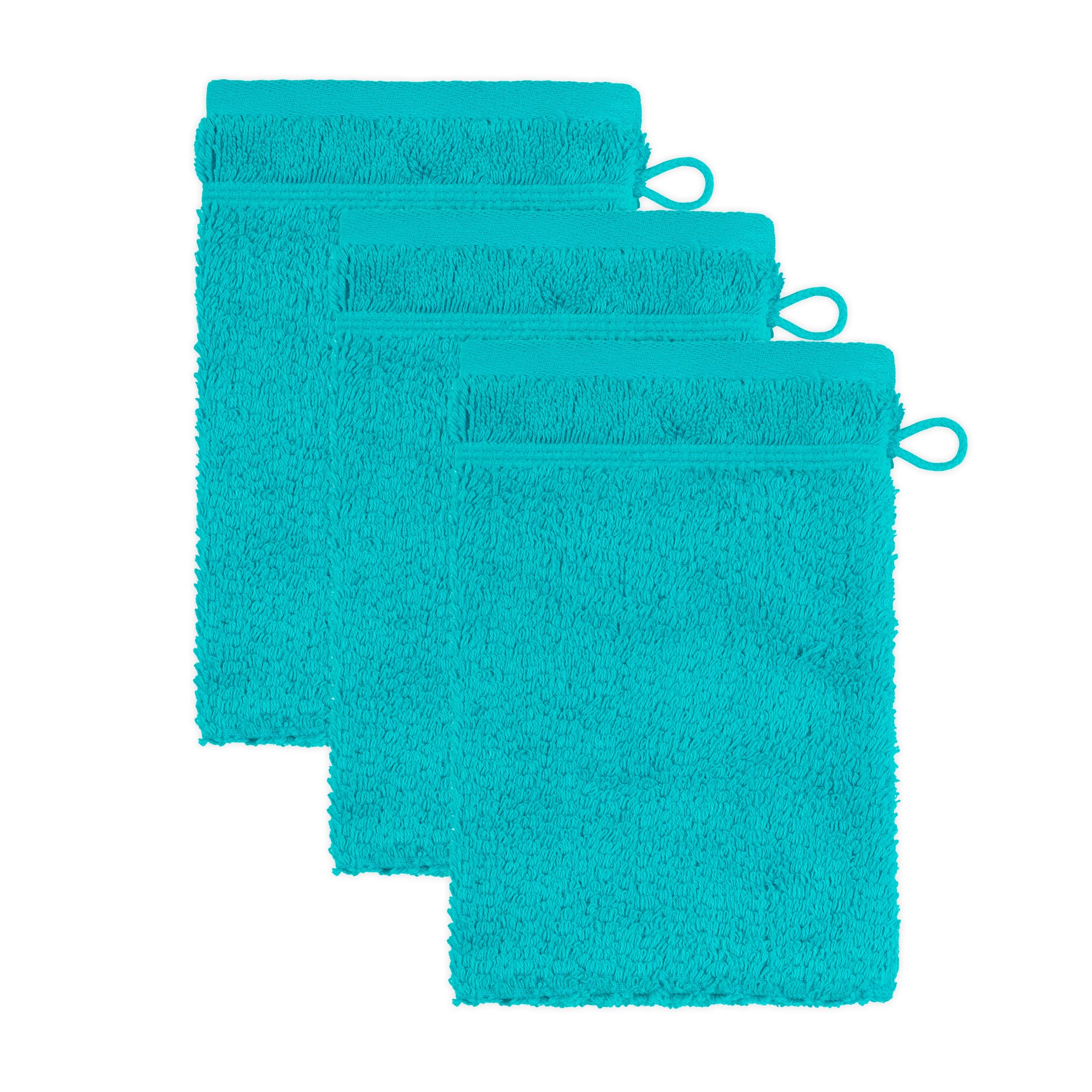 frottana Pearl Cotton Wash Glove Set of 3 – Ocean Blue, 15 x 20 cm