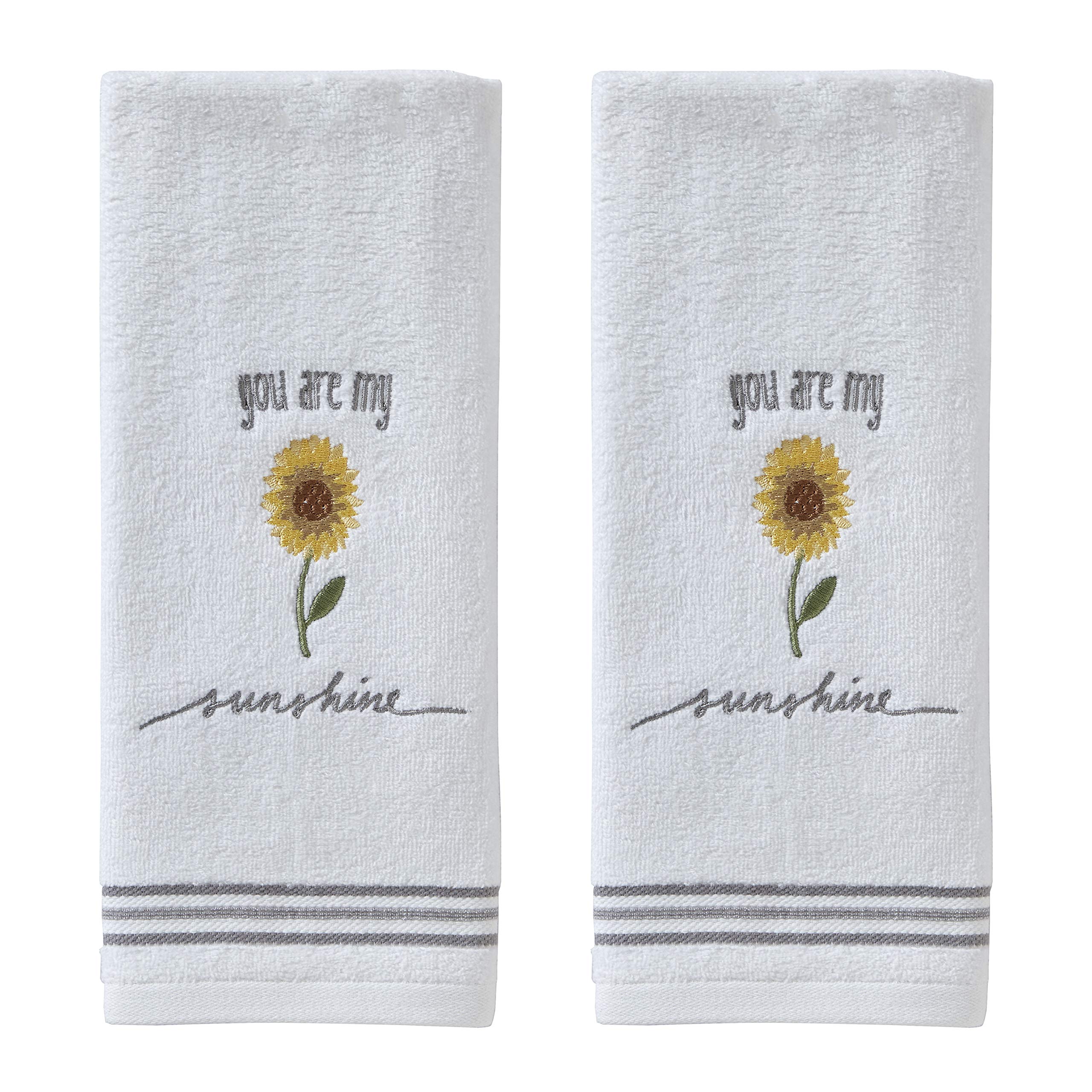 SKL Home Sunshine Hand Towel Set – White Embroidered Cotton Velour