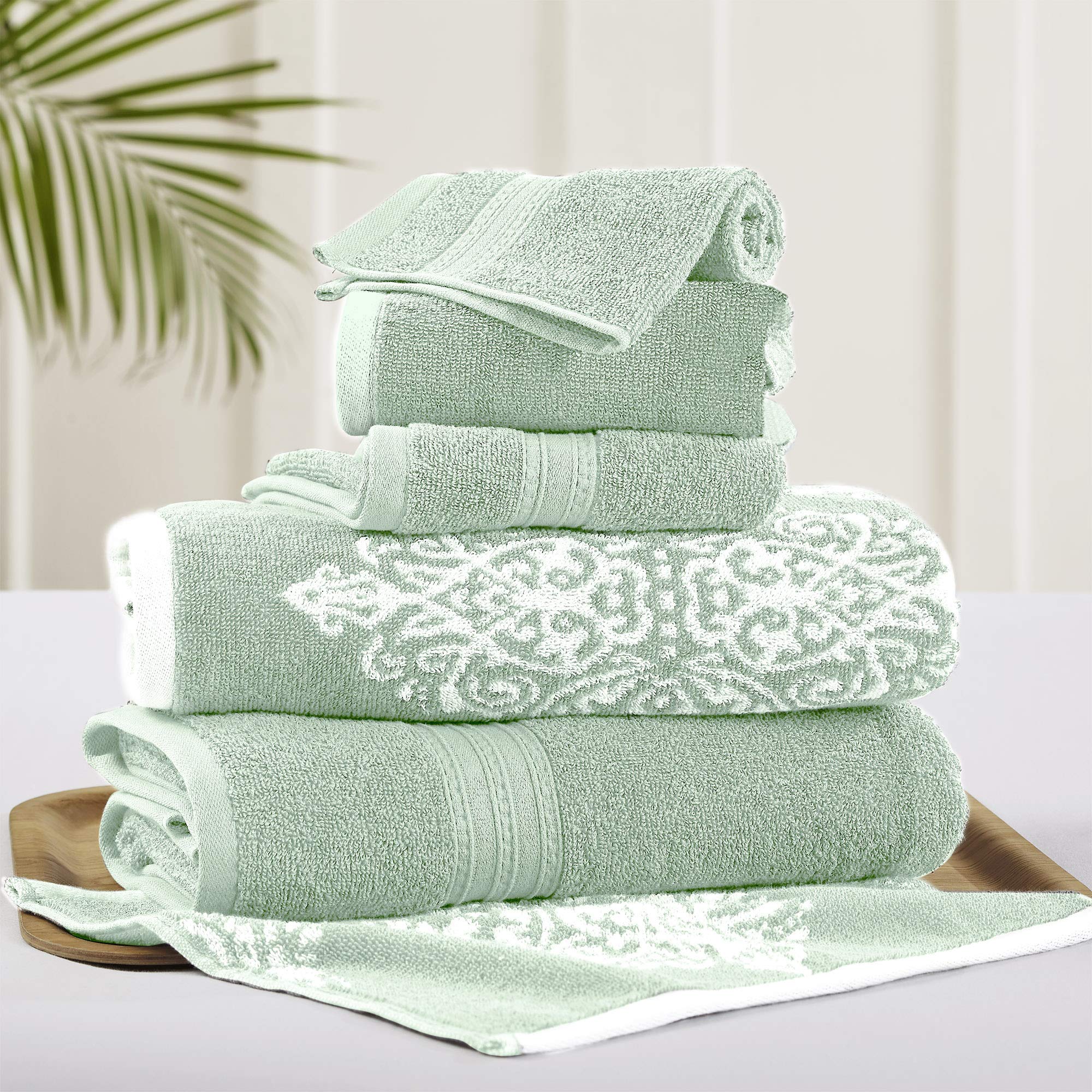 Amrapur Overseas Artesia Damask 6-Piece Cotton Jacquard Towel Set, Sage