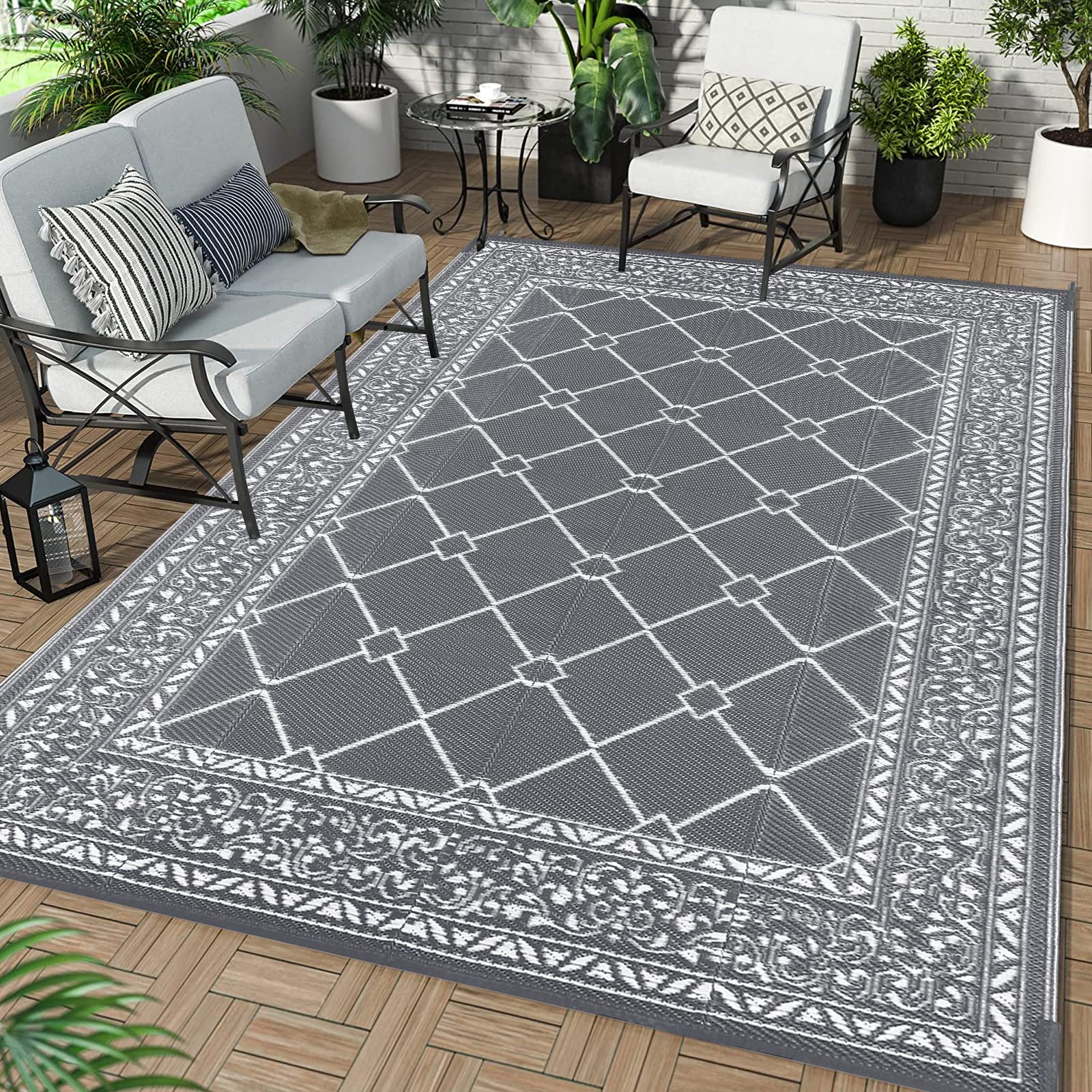 Enyhom Reversible Outdoor Rug – 180x270cm Waterproof Plastic Patio Mat