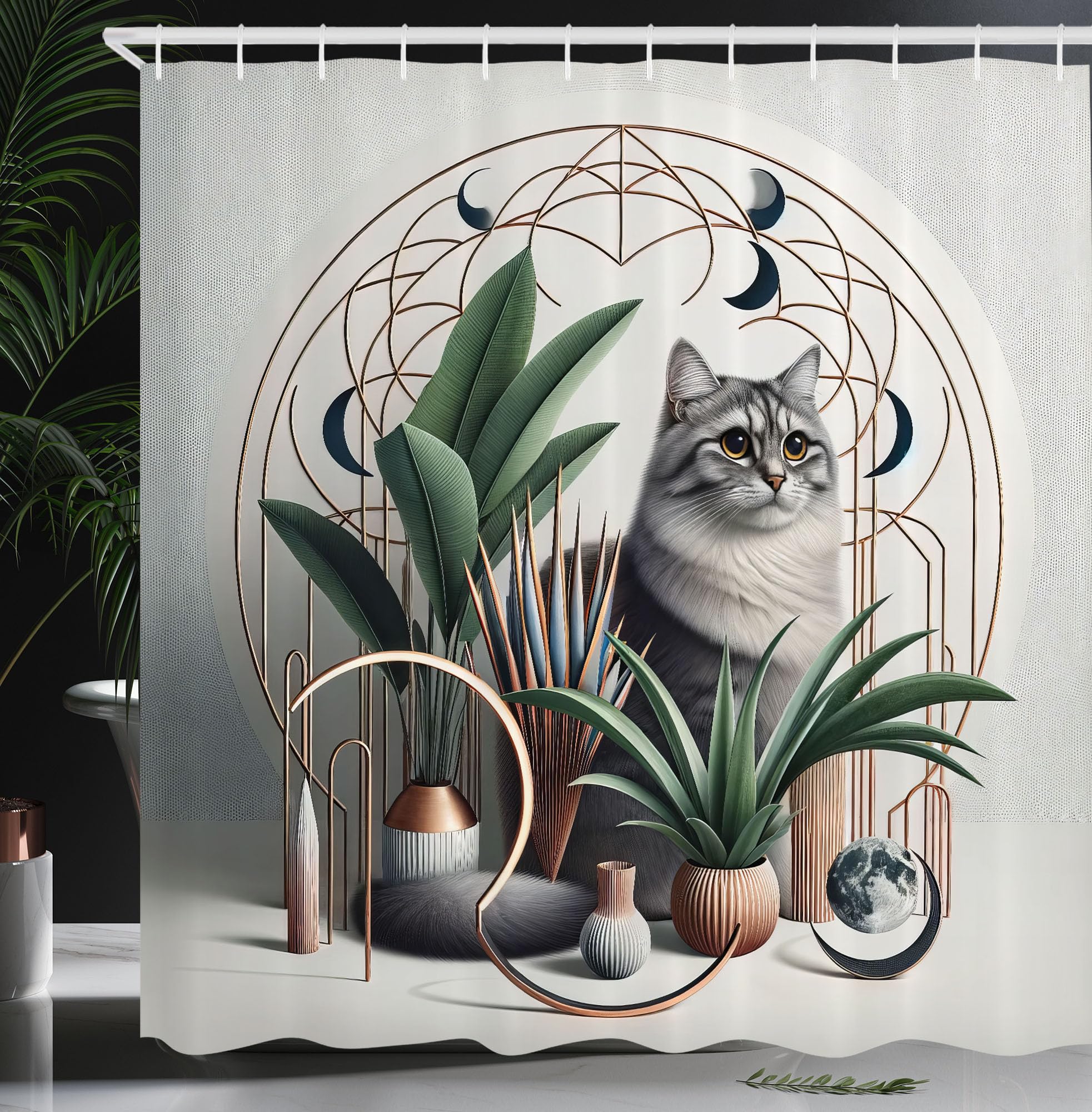 Abakuhaus Cat Shower Curtain | Bohemian Fabric Bathroom Decor, 175 x 200 cm