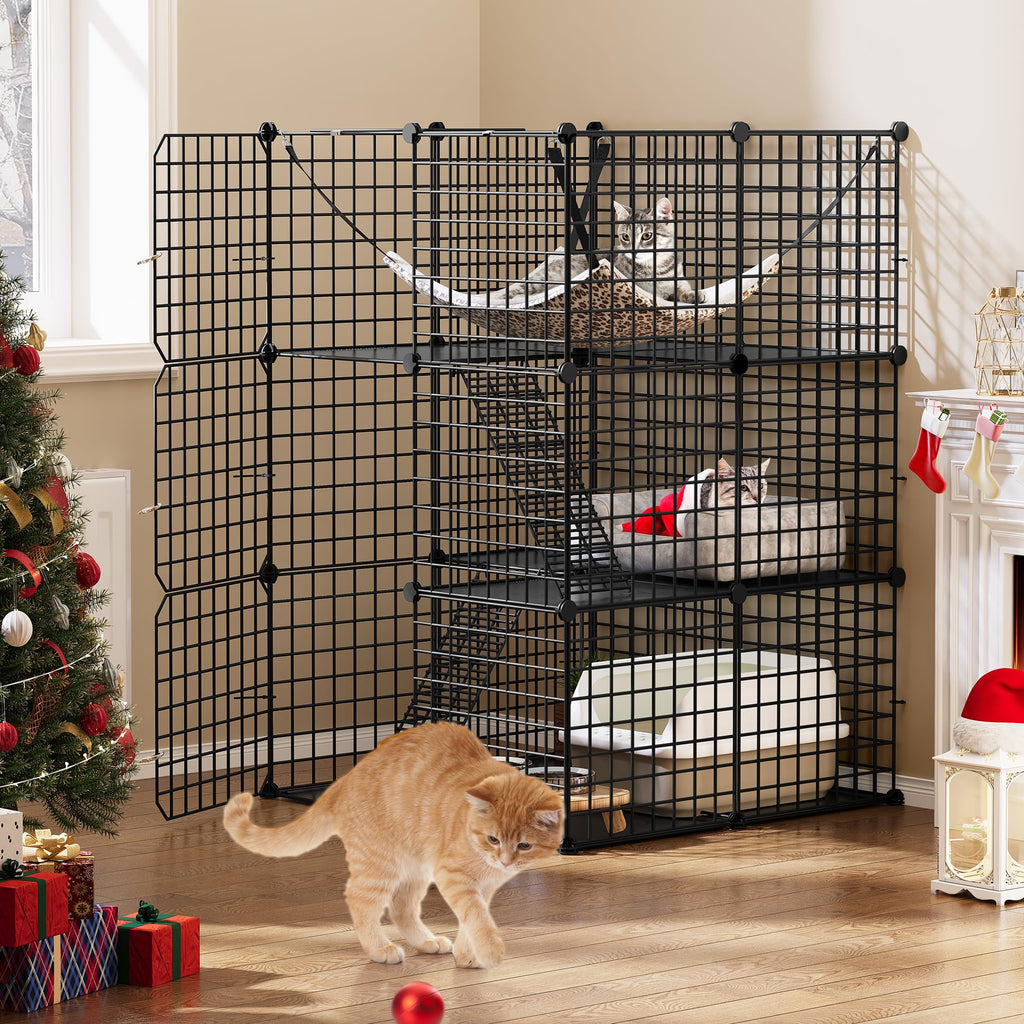 YITAHOME 3-Tier Metal Cat Cage - DIY Indoor Playpen with Hammock & Ladders
