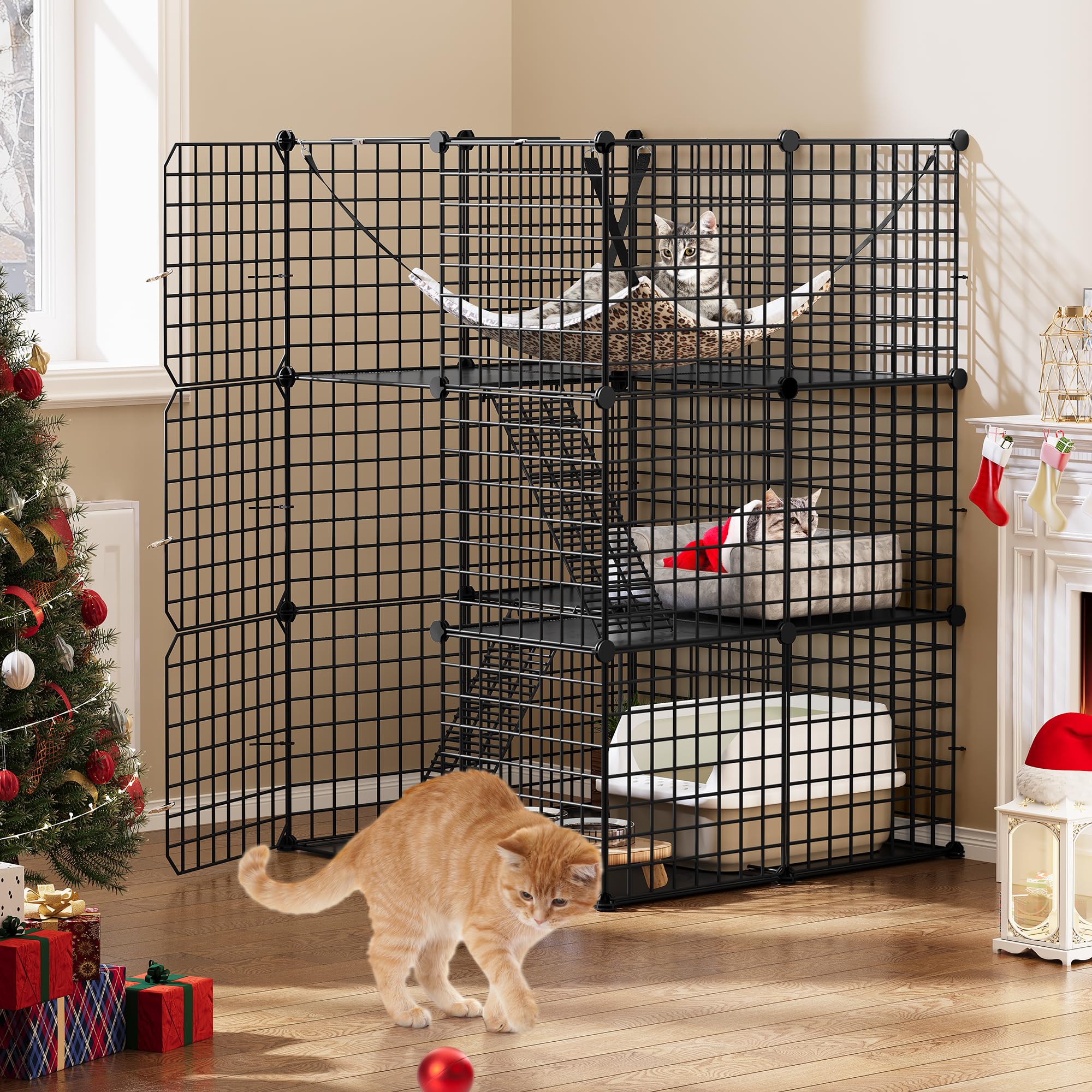 YITAHOME 3-Tier Metal Cat Cage - DIY Indoor Playpen with Hammock & Ladders