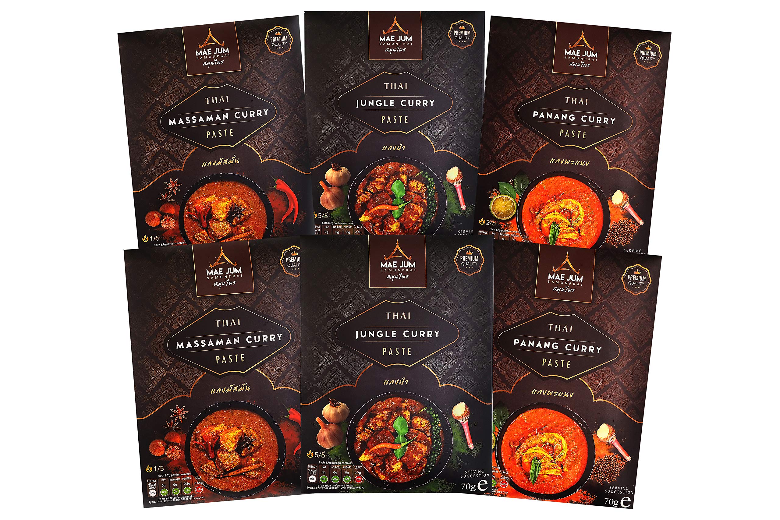 Mae Jum Thai Curry Paste Variety Bundle – 6 Pack (70g) Authentic Set